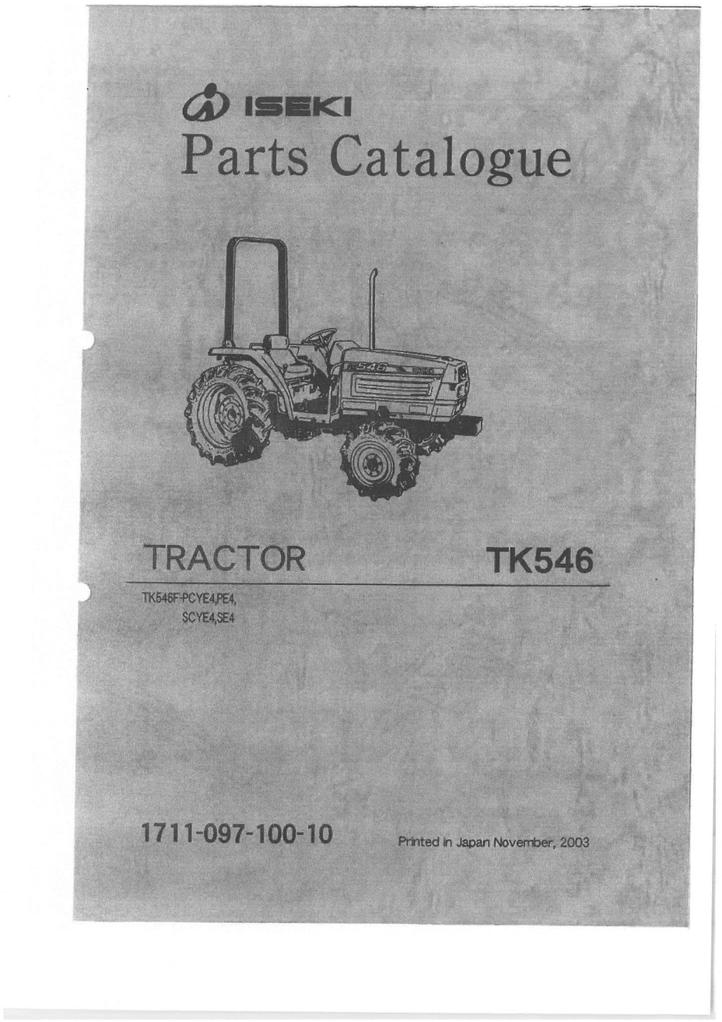 Iseki Tractor TK546 Parts Manual TK 546