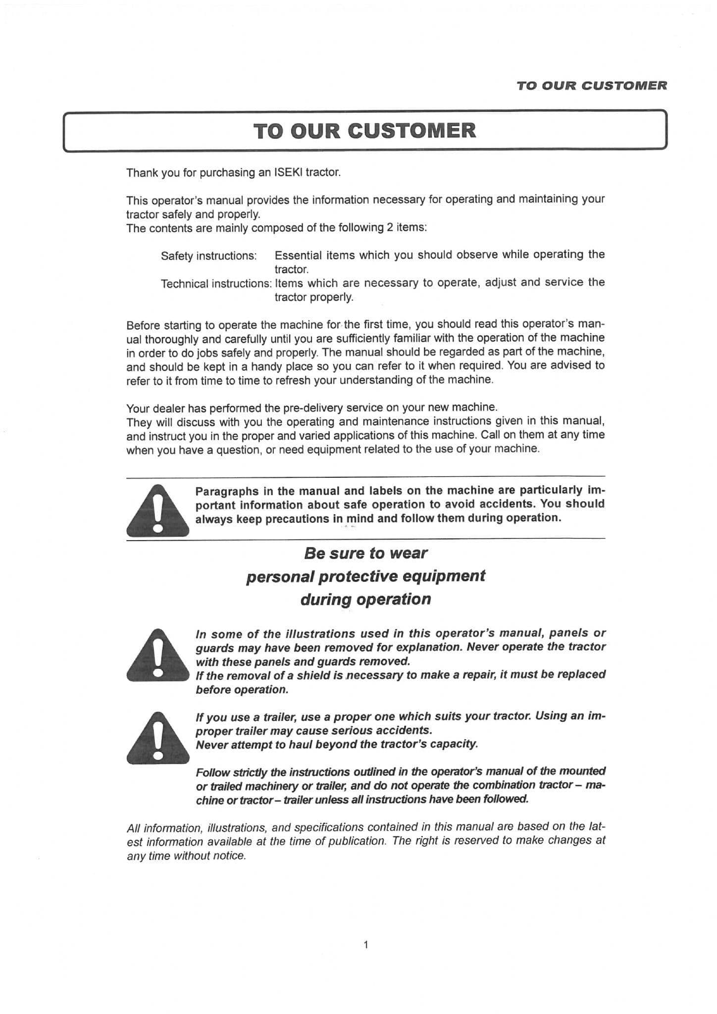 Iseki Tractor TLE3400 Operators Manual