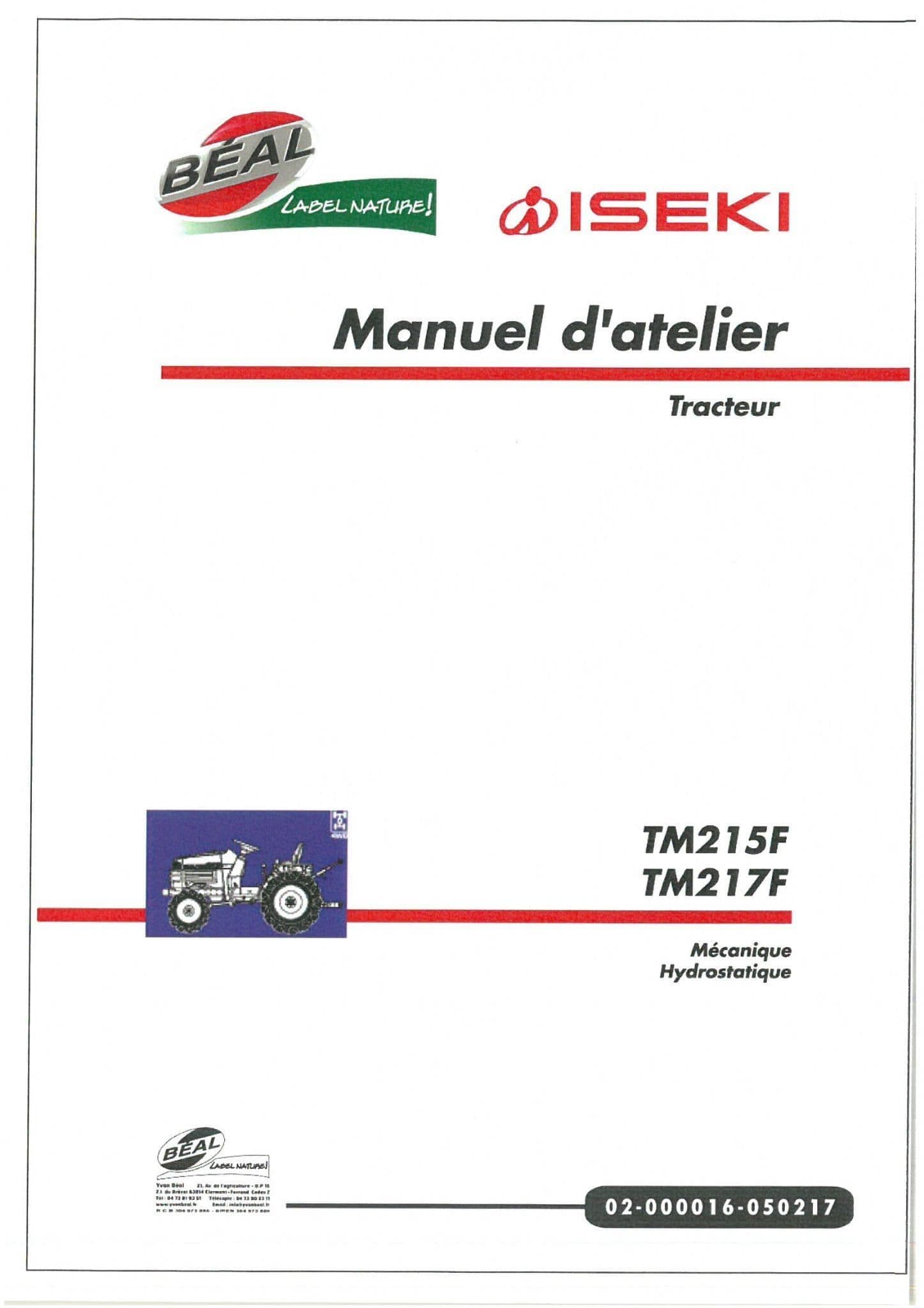 Iseki Tractor TM215F & TM217F Workshop Service Manual