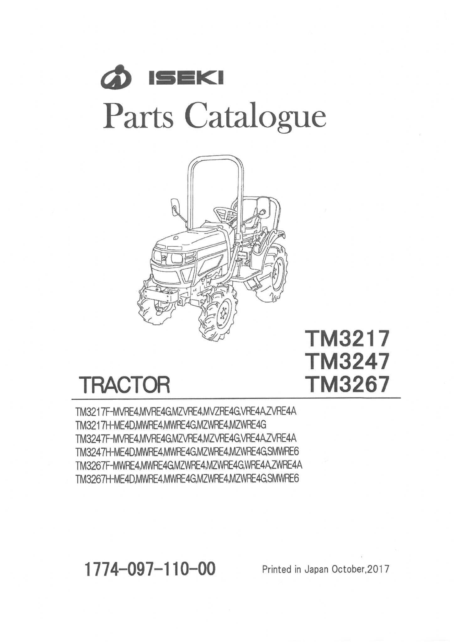 Iseki Tractor TM3217 TM3247 TM3267 Parts Manual