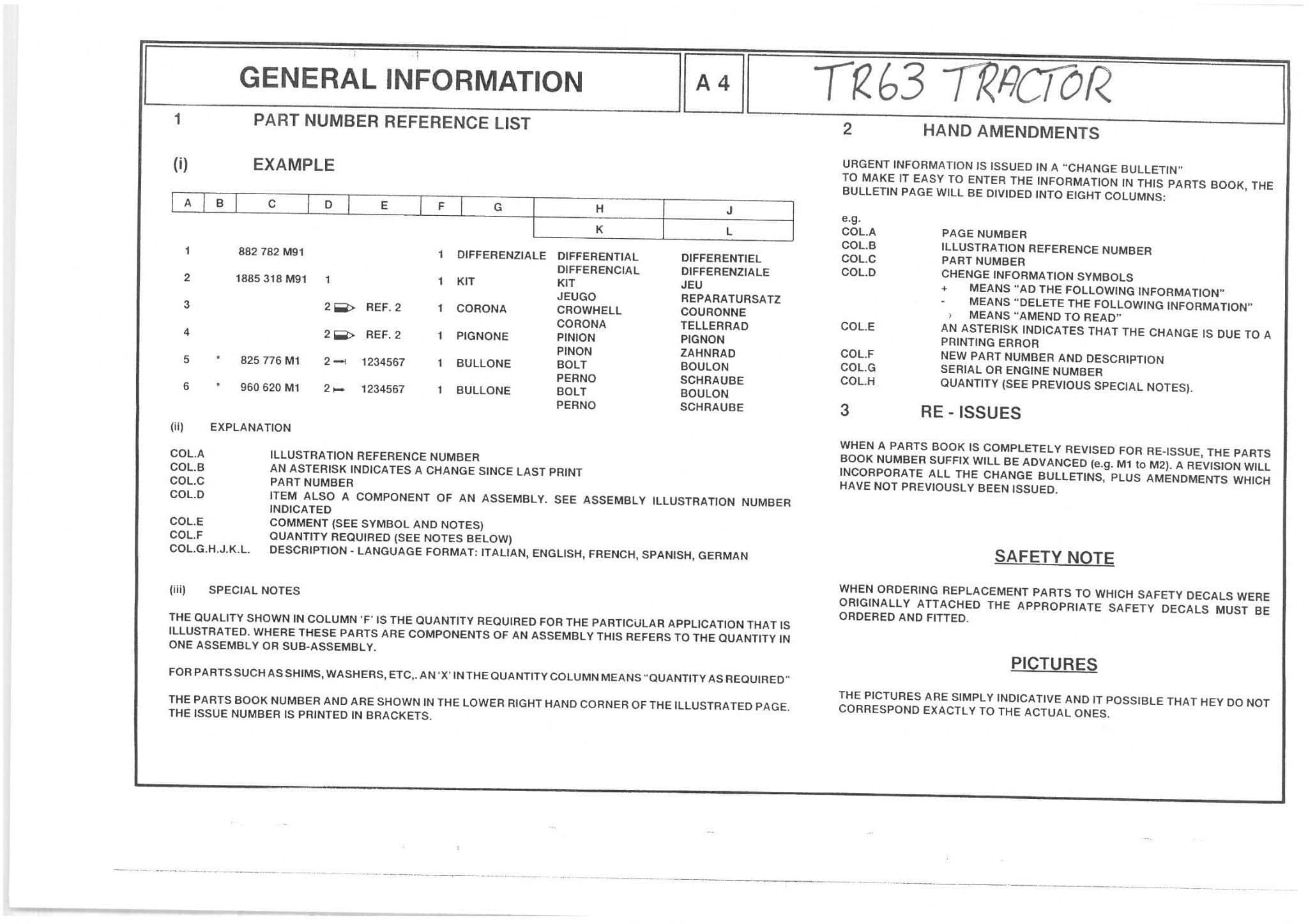Iseki Tractor TR63 Parts Manual TR 63