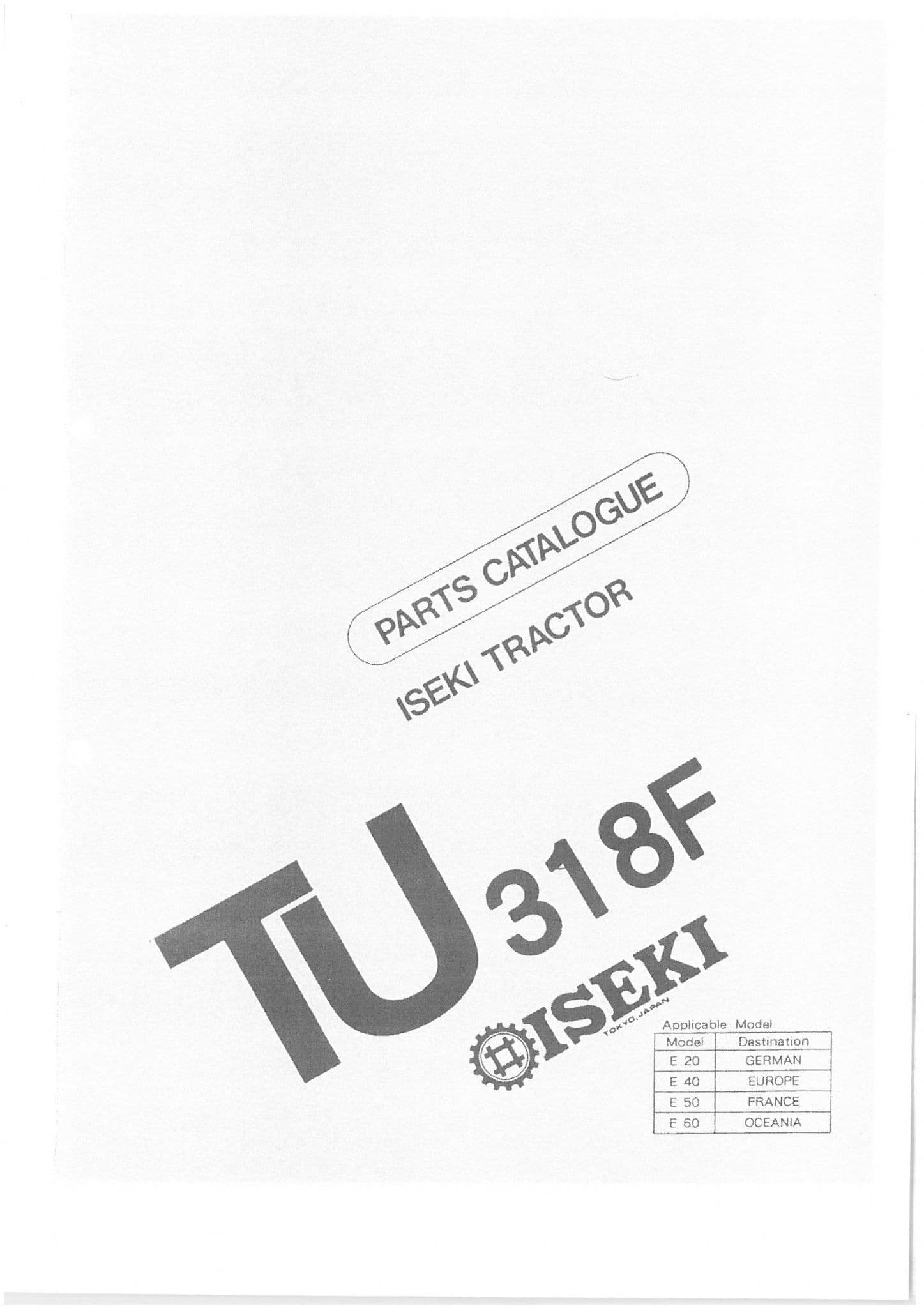 Iseki Tractor TU318F Parts Manual TU 318 F