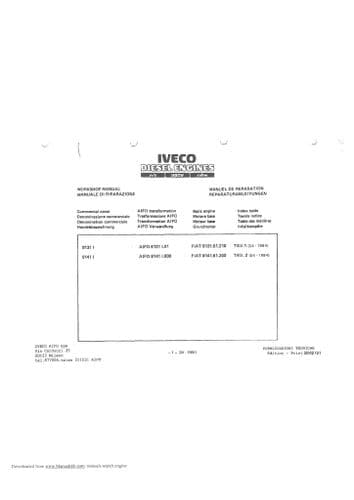 Iveco Aifo Industrial Engine 8131 & 8141 Workshop Manual