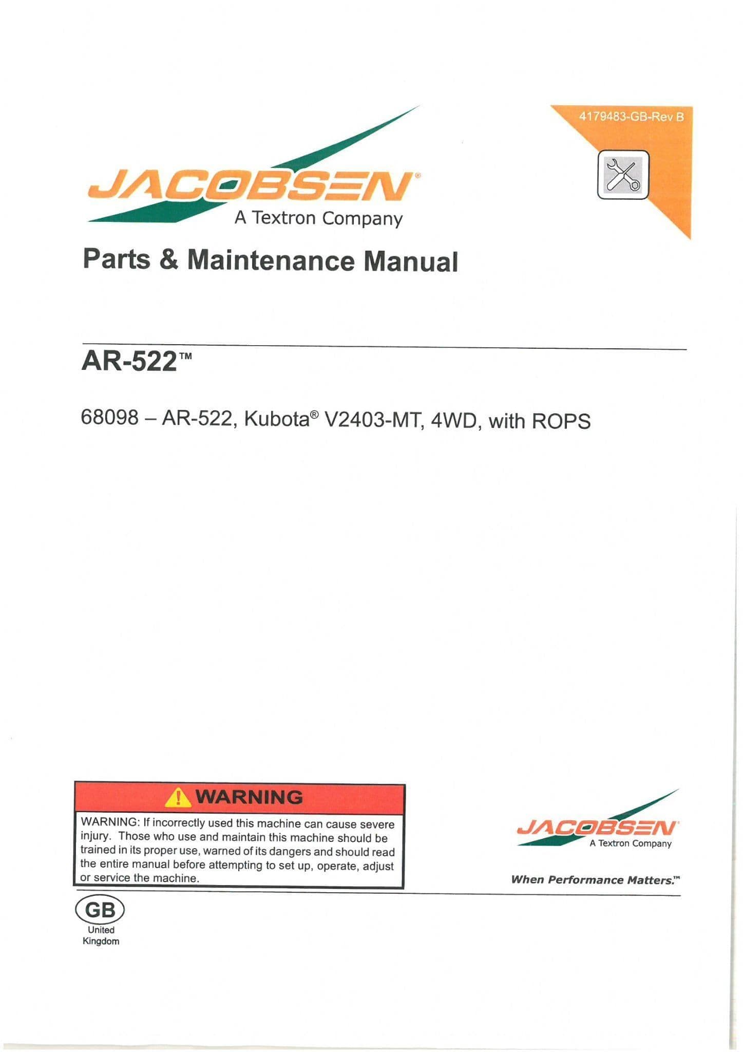 Jacobsen Contour Rotary Mower AR522  Operators Manual And Spare Parts List - AR 522