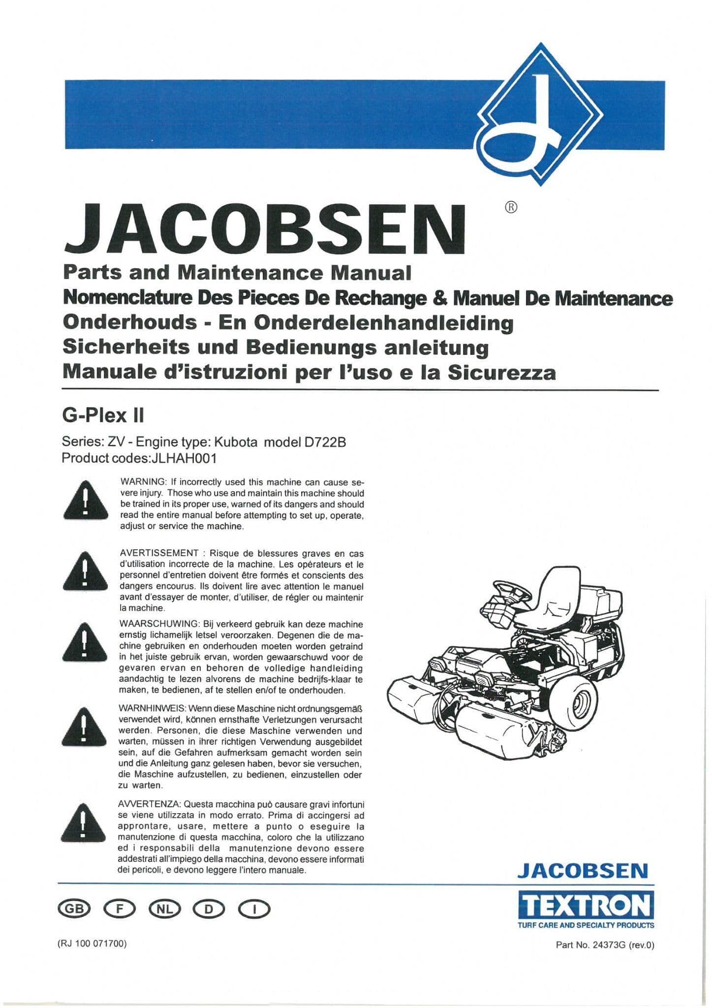 Jacobsen Mower G Plex II Operators Manual & Parts List