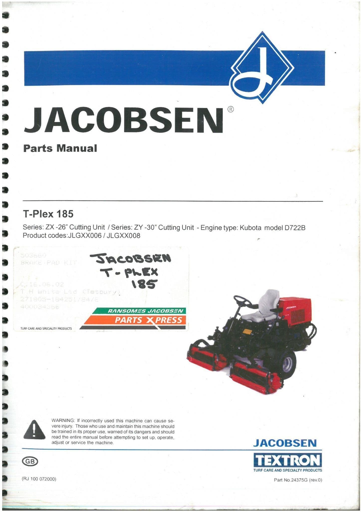 Jacobsen Mower TPLEX 185 Parts Manual