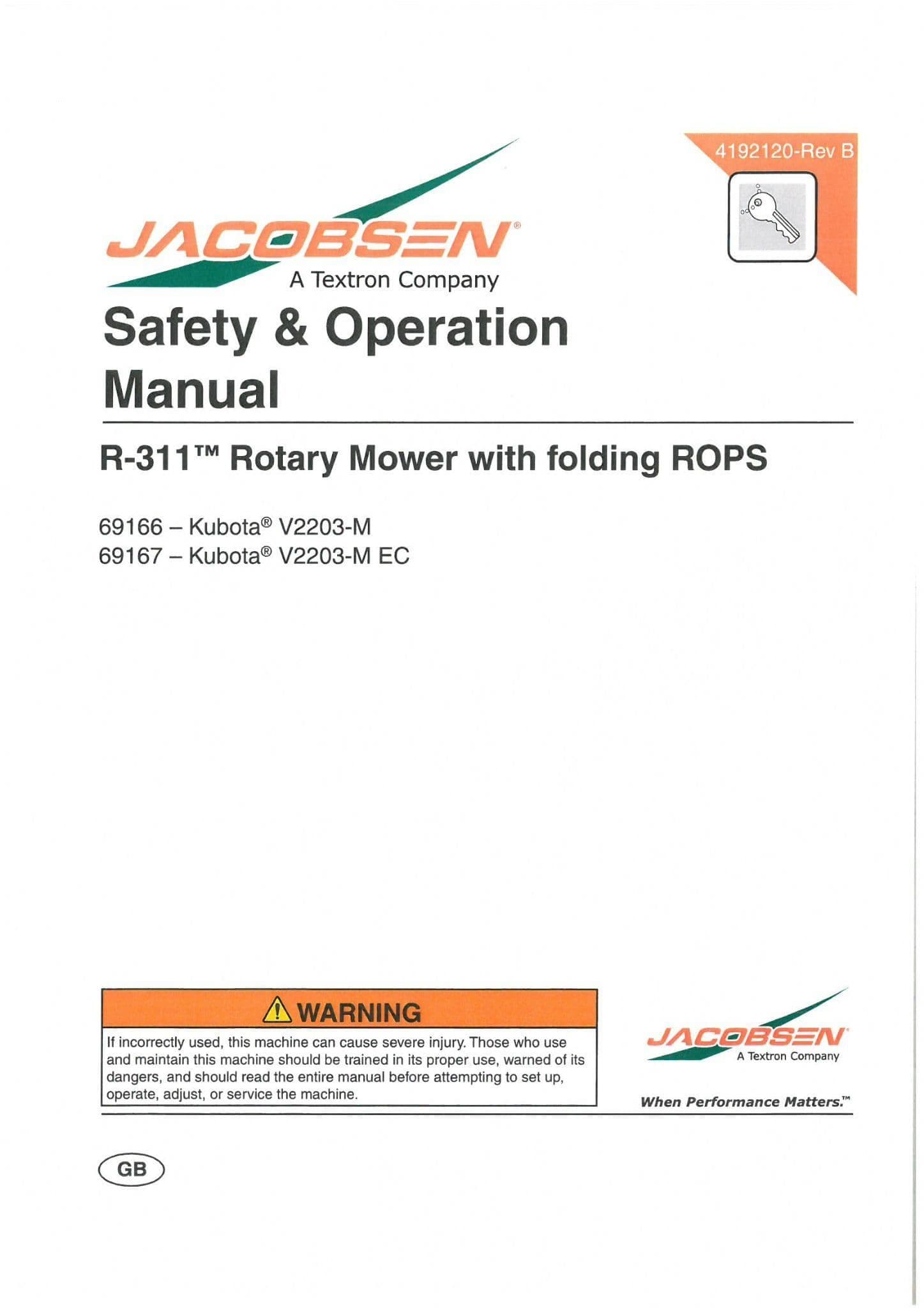 Jacobsen Rotary Mower R311 Operators Manual - R 311