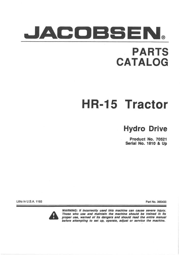 Jacobsen Tractor HR15 Parts Manual HR 15