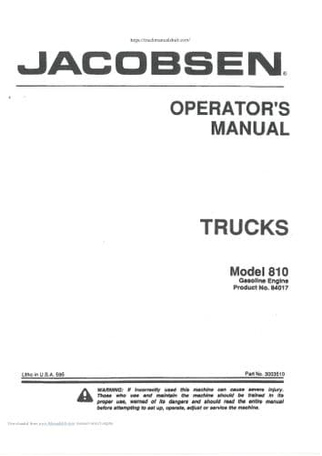 Jacobsen Truck Model 810 Operators Manual