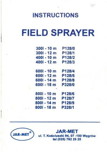 Jar-Met Field Sprayer Operators Manual