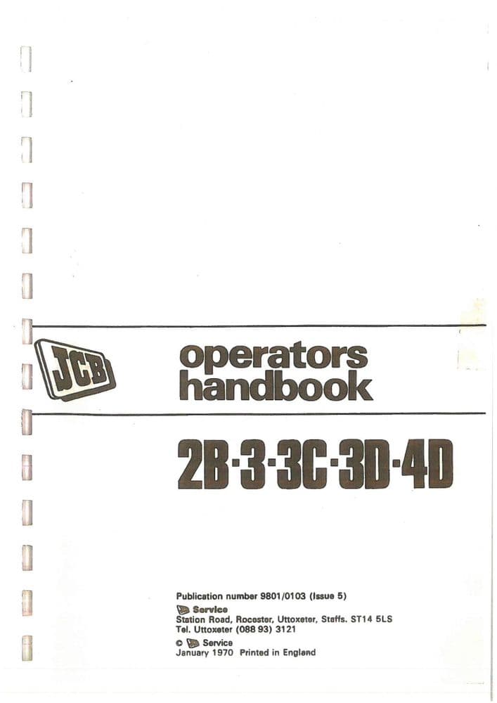 JCB 2B 3 3C 3D 4D Operators Manual