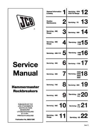 JCB Excavator Loader Hammermaster RockBreaker  Workshop  Service Manual