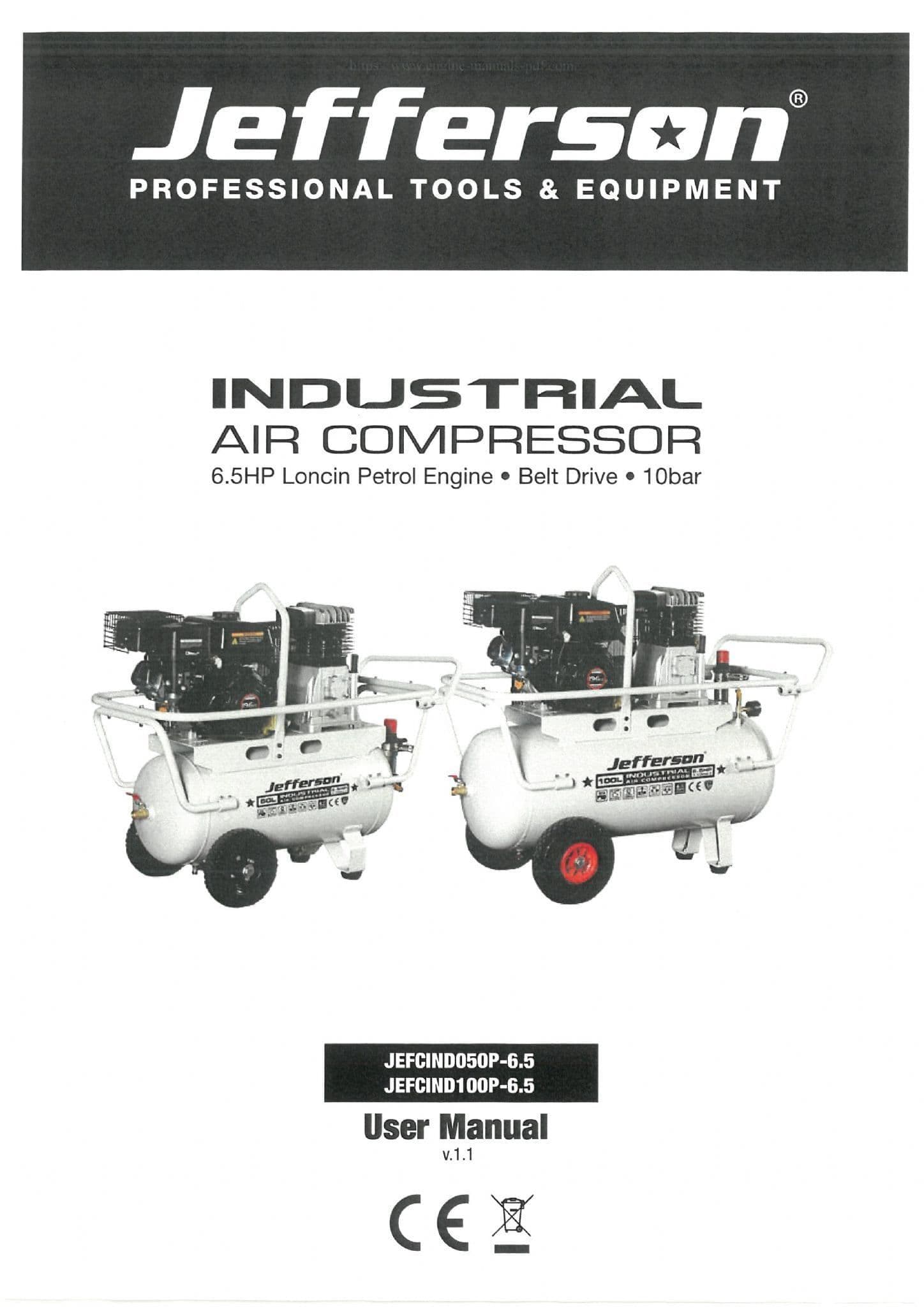 Jefferson Industrial Air Compressor JEFCIND050P-6 5 JEFCIND100P-6 5 ...