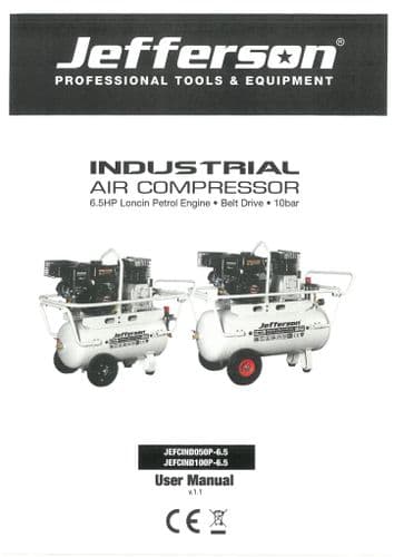 Jefferson Industrial Air Compressor JEFCIND050P-6.5 JEFCIND100P-6.5 Operators Manual