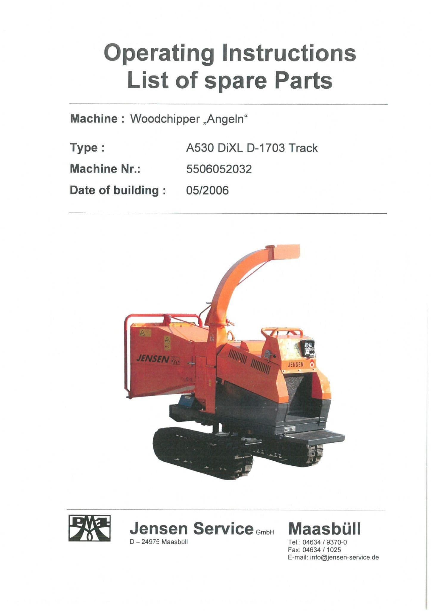 Jensen Wood Chipper A530 Operators Manual