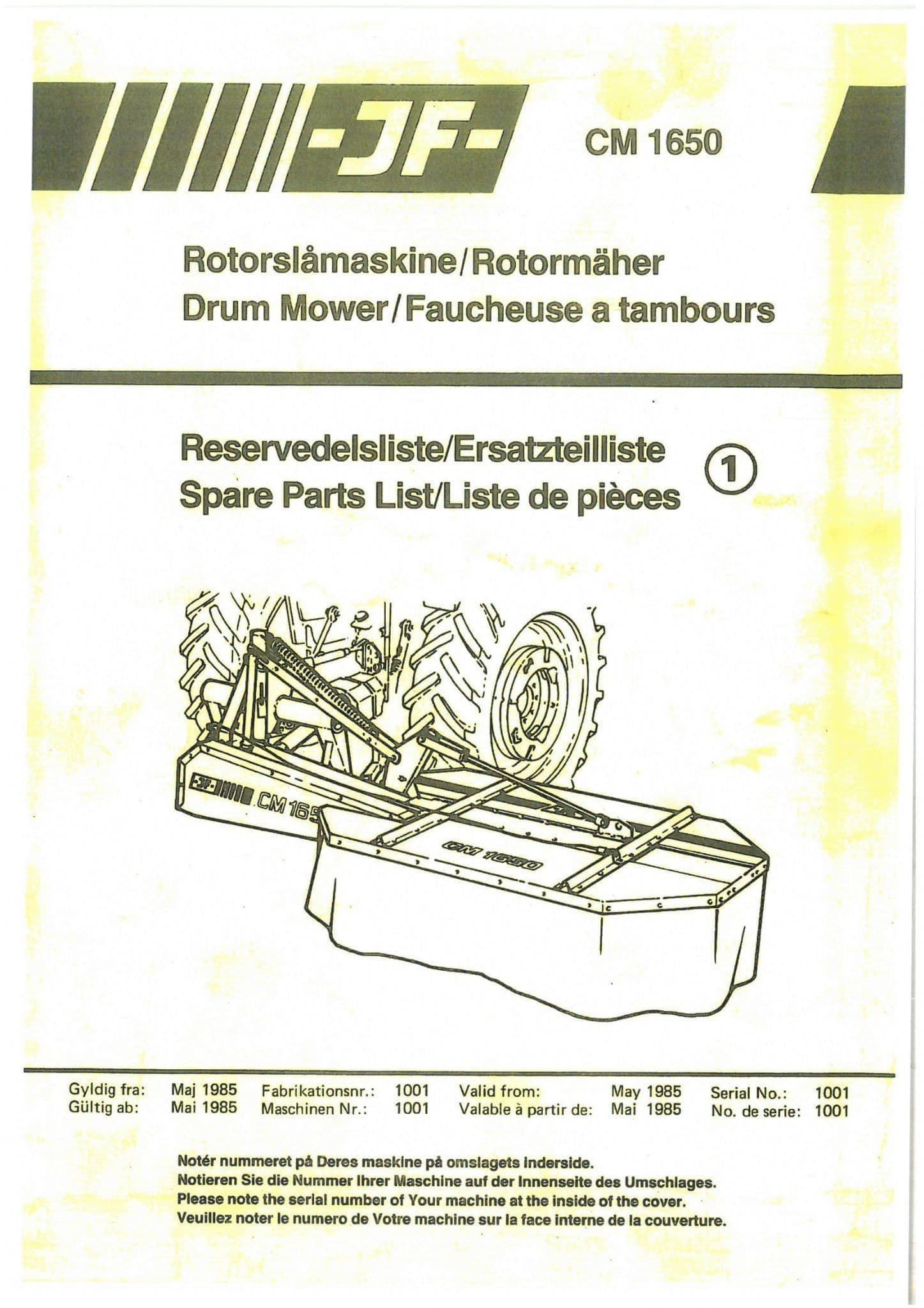 JF Drum Mower CM1650 Parts Manual CM 1650