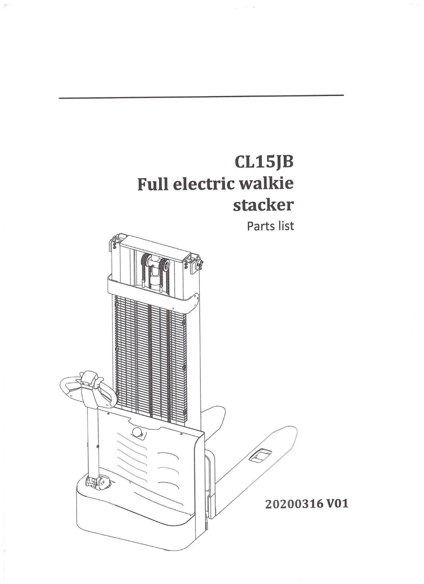 Jialift Forklift Full Electric Walkie Stacker CL15JB Parts Manual