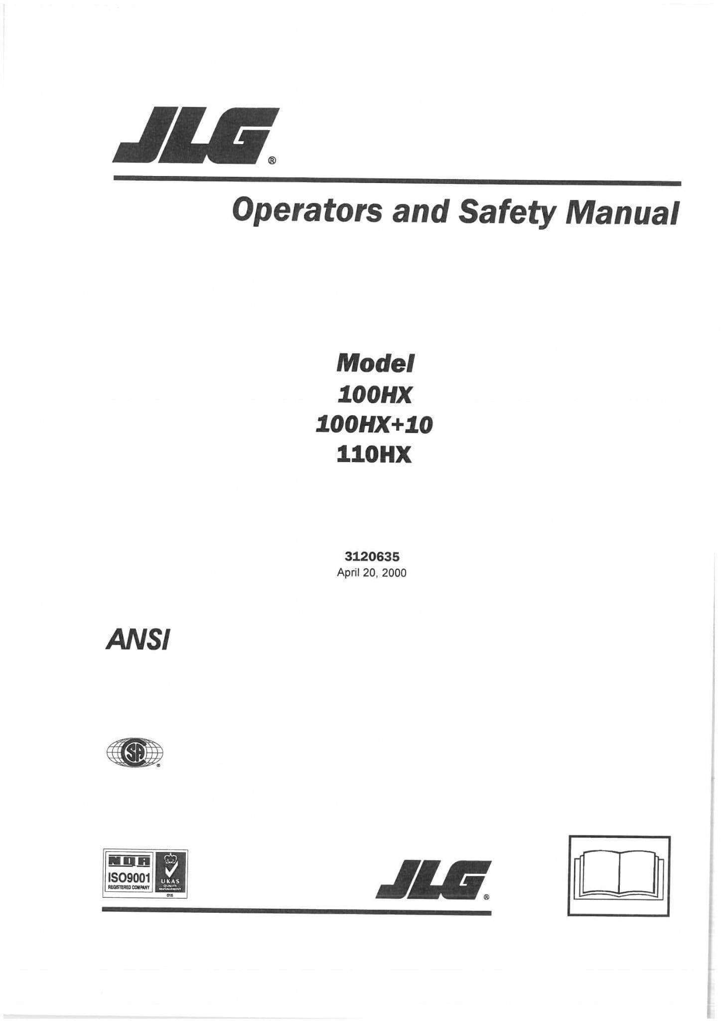 JLG Boom Lift 100HX 100HX+10 110HX Operators Manual April 20th