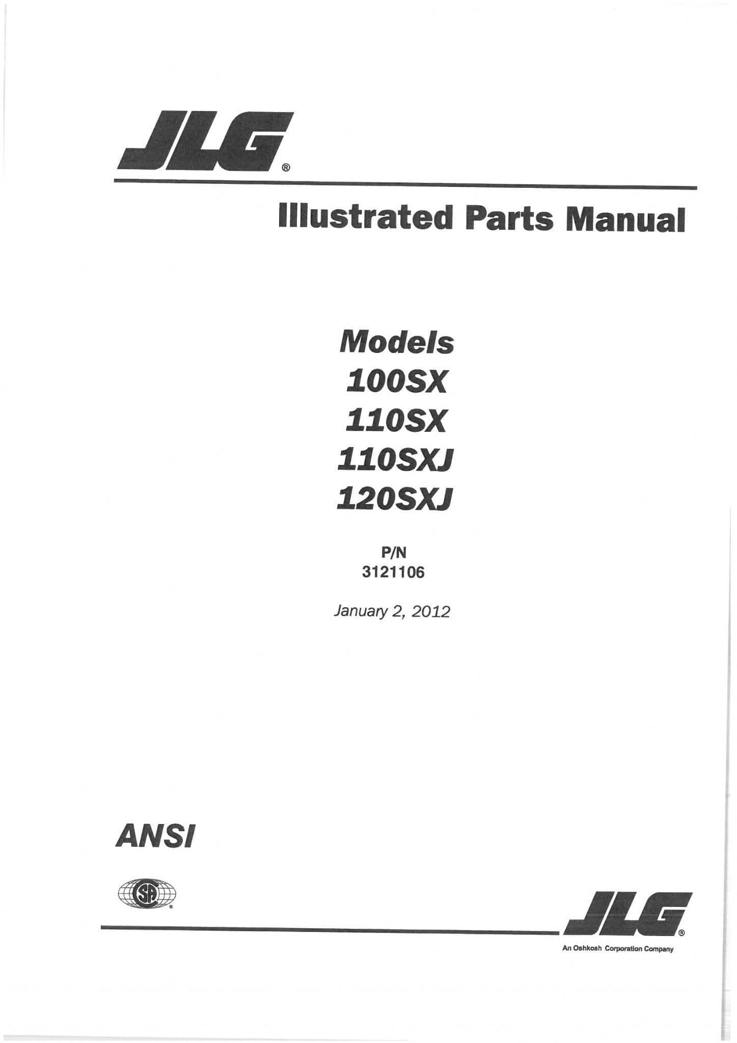 JLG Boom Lift 100SX 110SXJ 110SX 120SXJ Parts Manual