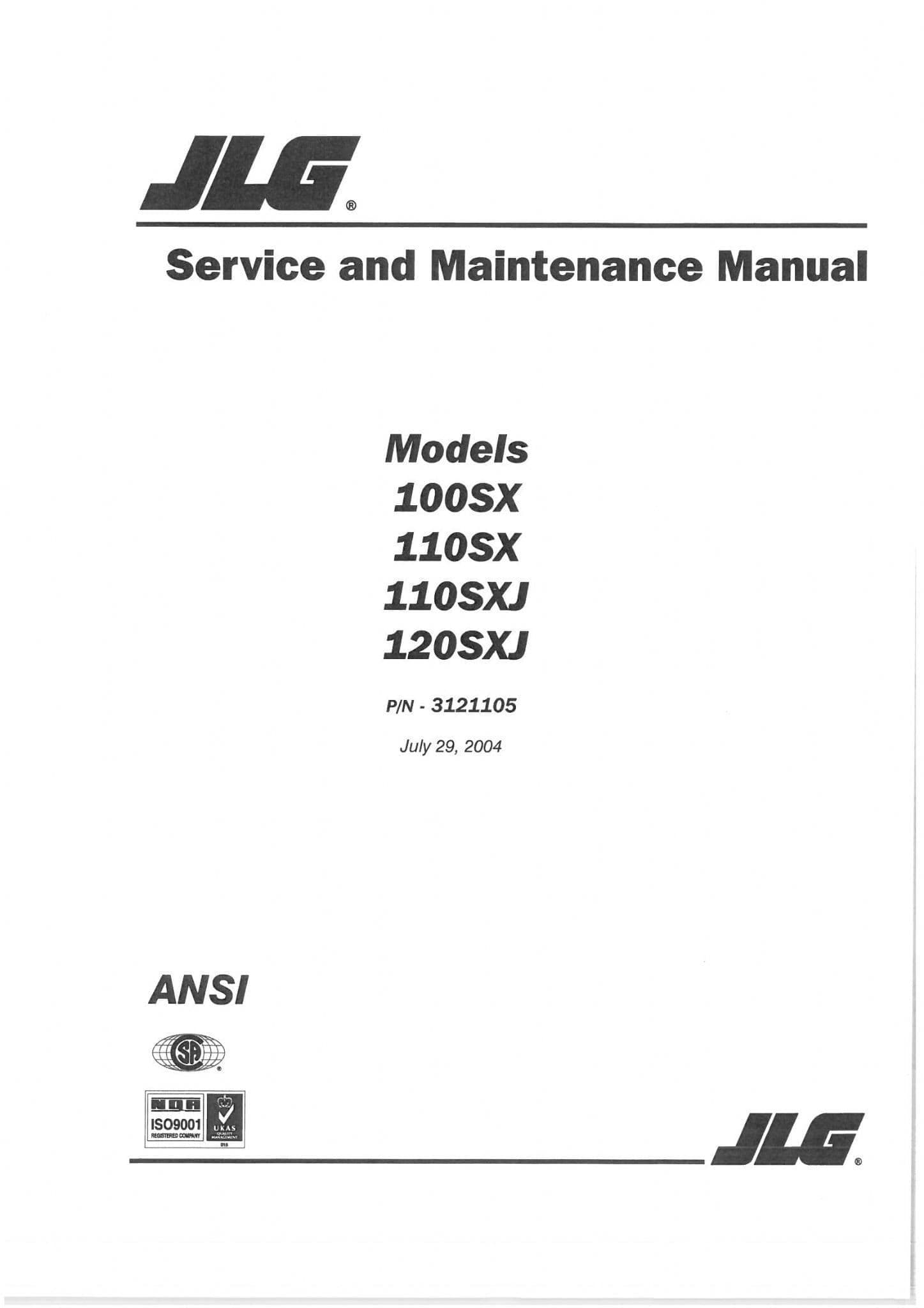 JLG Boom Lift 100SX 110SXJ 110SX 120SXJ Service Manual