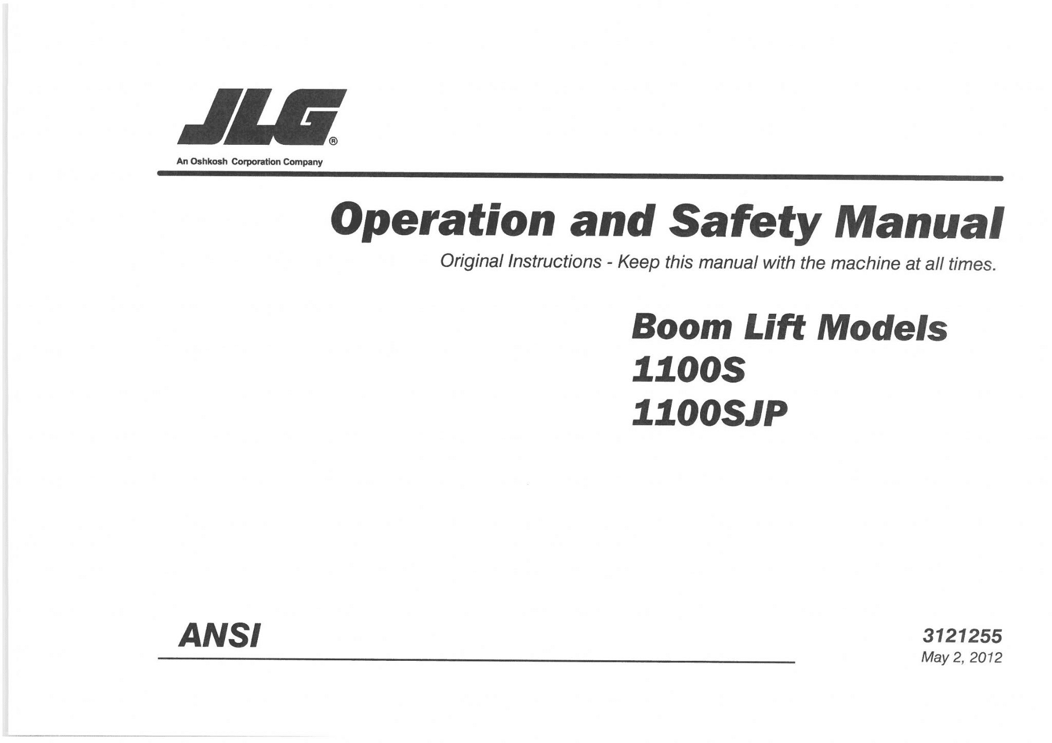 JLG Boom Lift 1100S 1100SJP Operators Manual
