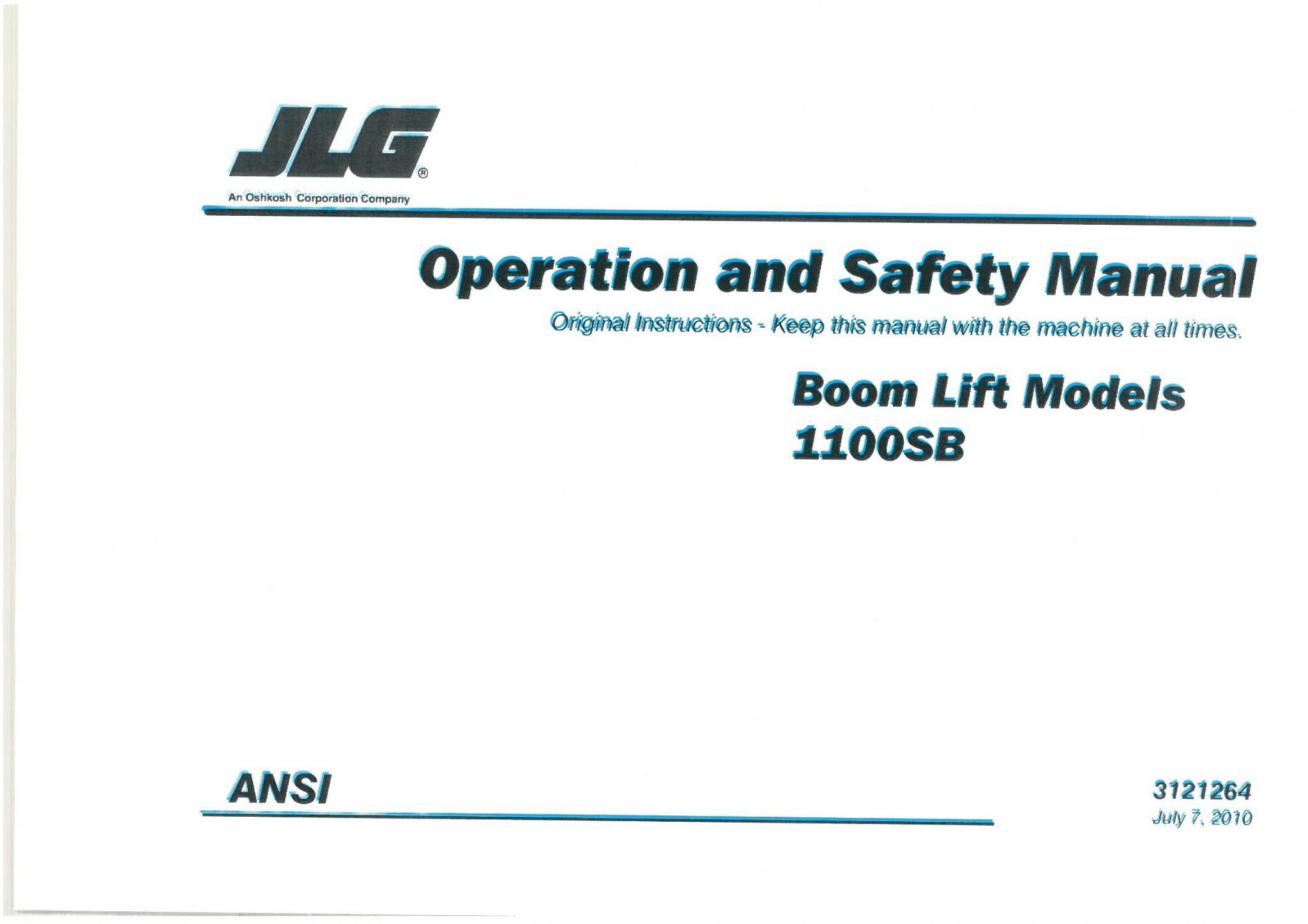 JLG Boom Lift 1100SB Operators Manual