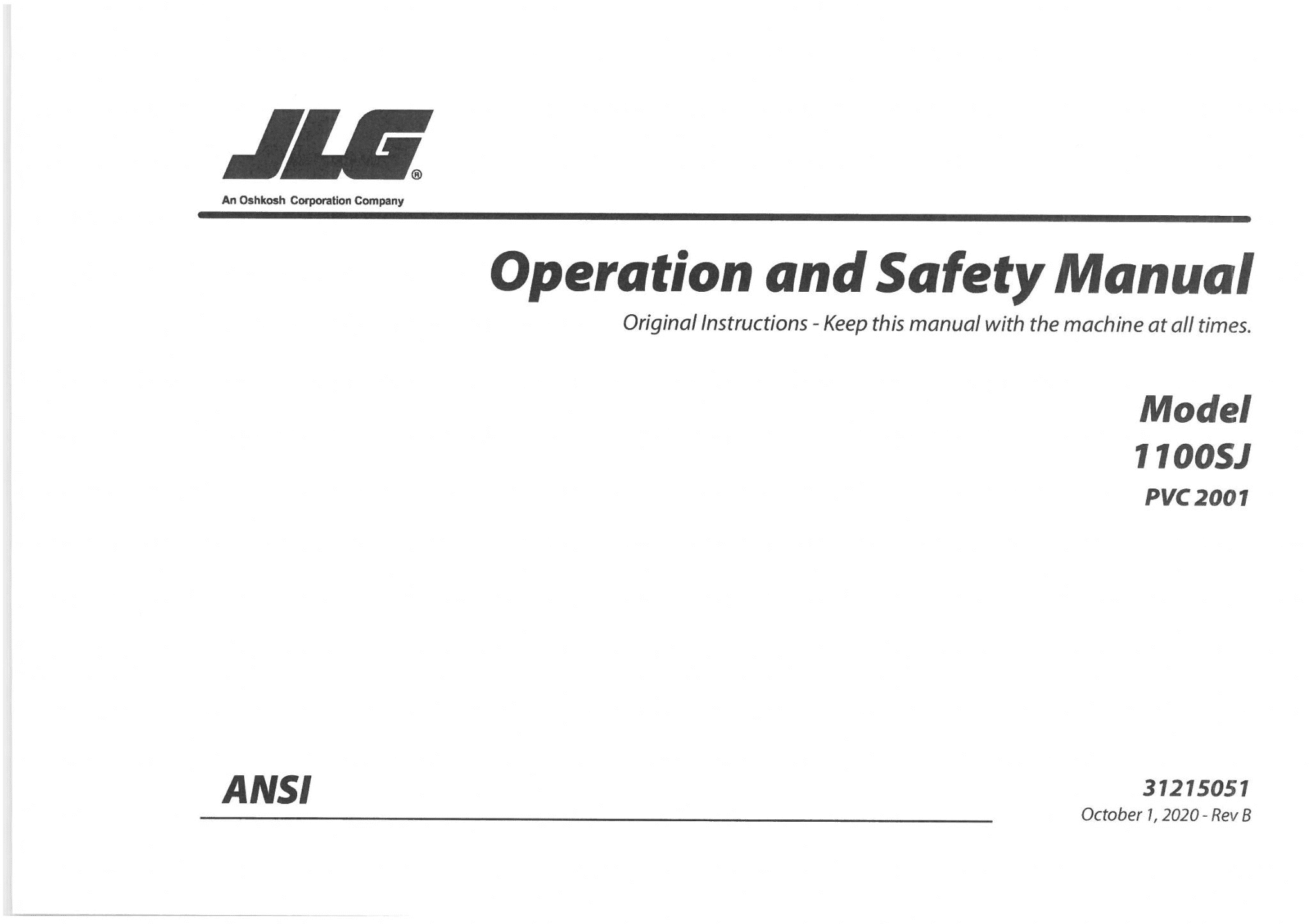 JLG Boom Lift 1100SJ Operators Manual