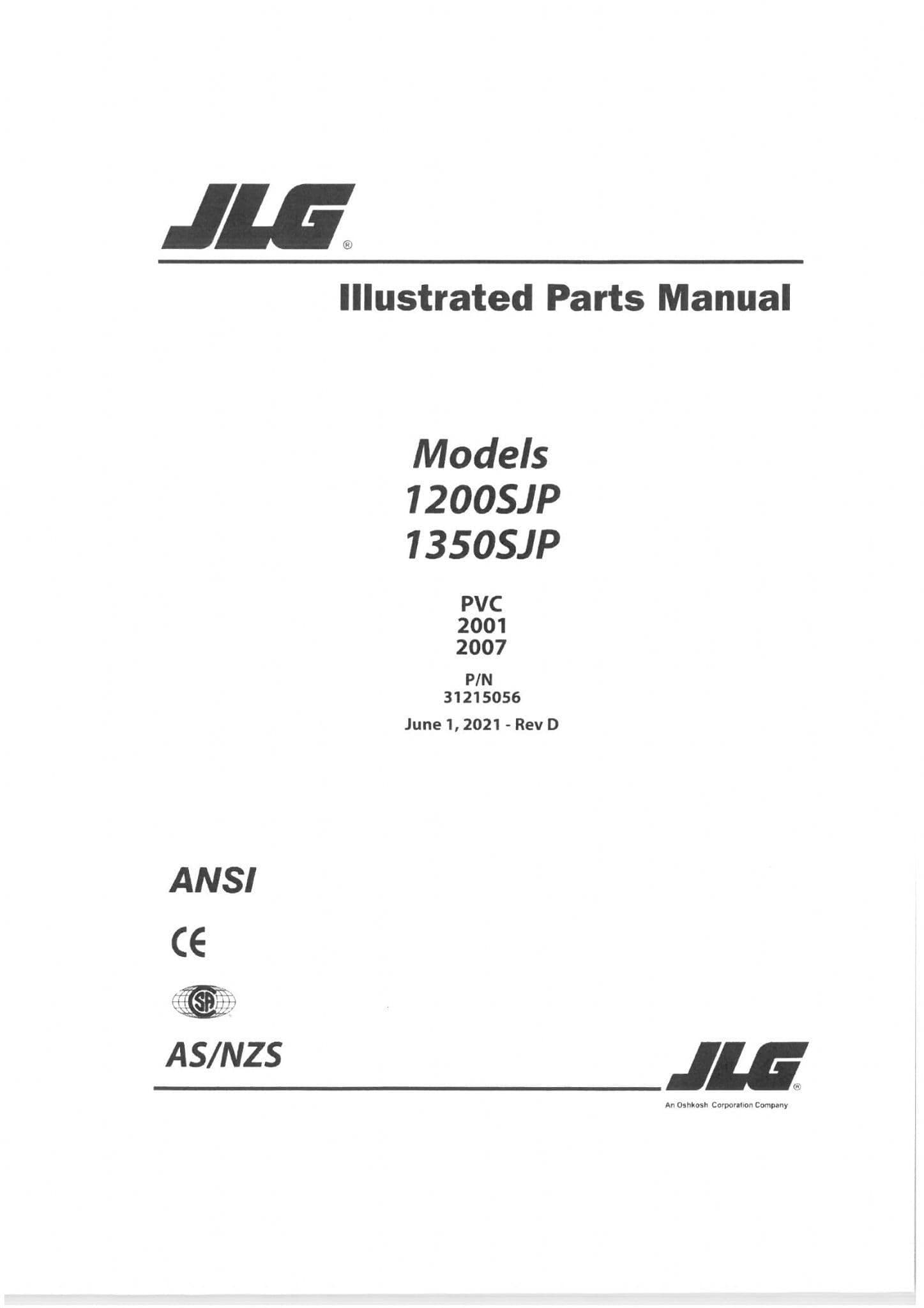 JLG Boom Lift 1200SJP 1350SJP Parts Manual