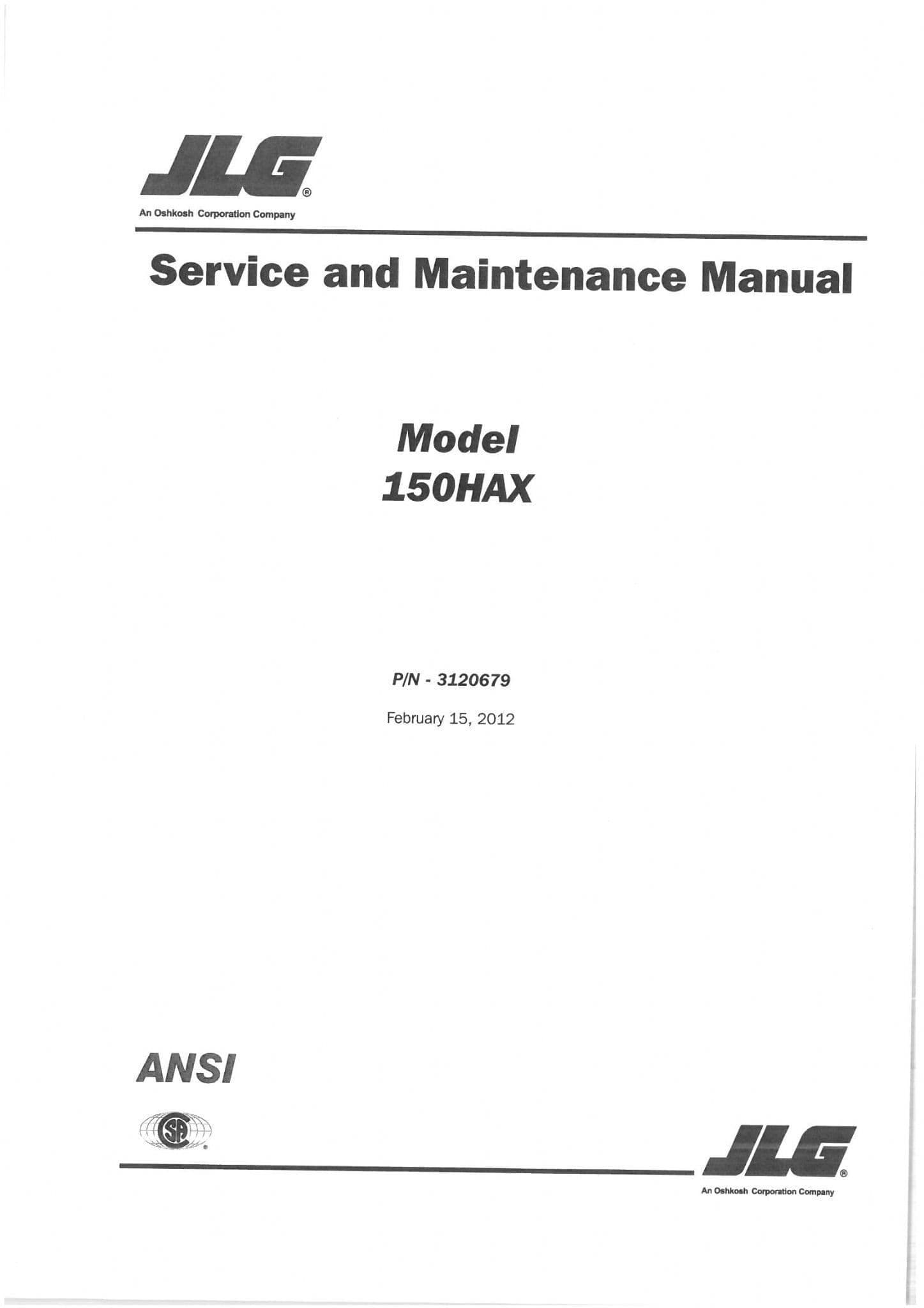 JLG Boom Lift 150HAX Workshop Manual
