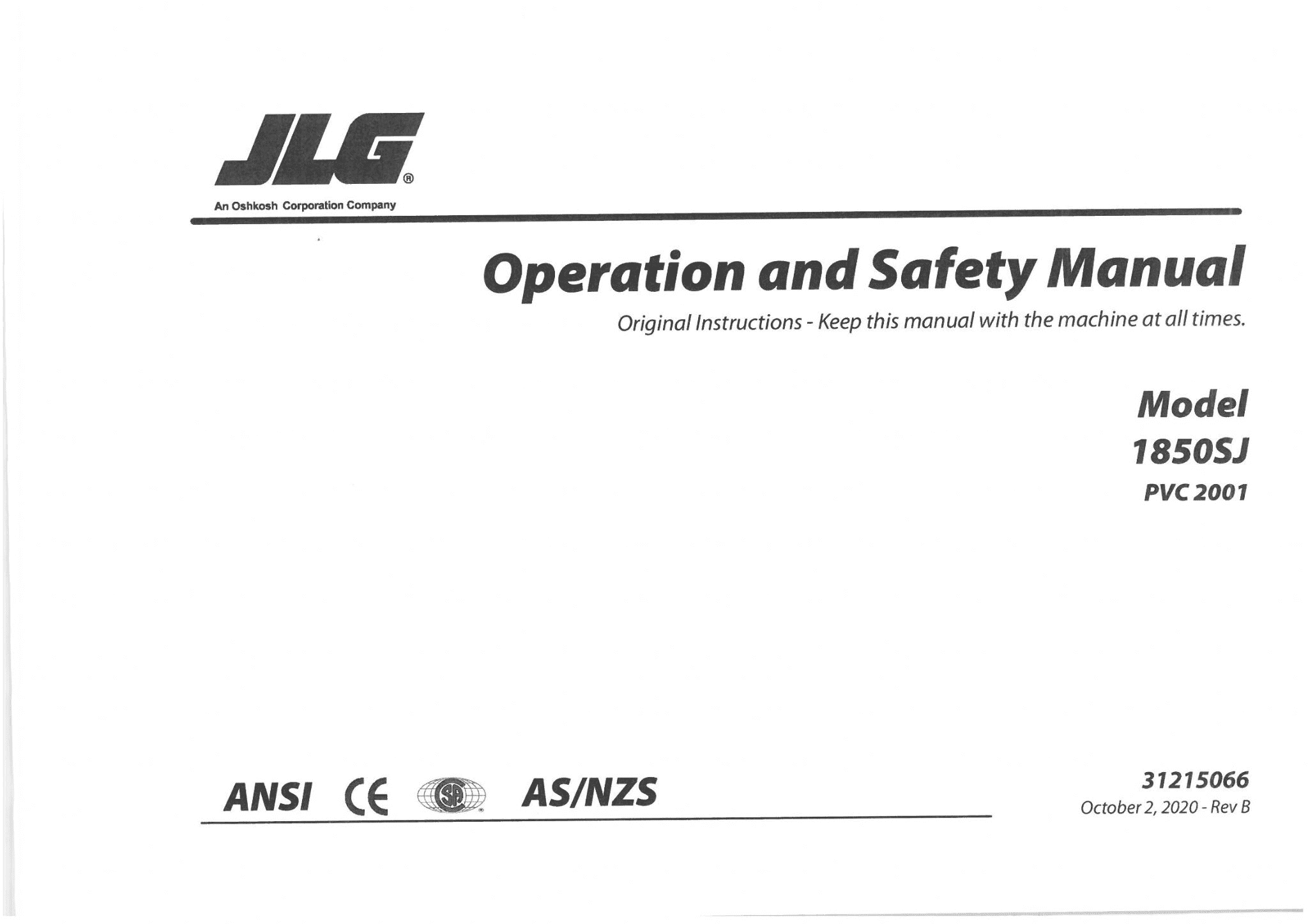 JLG Boom Lift 1850SJ Operators Manual
