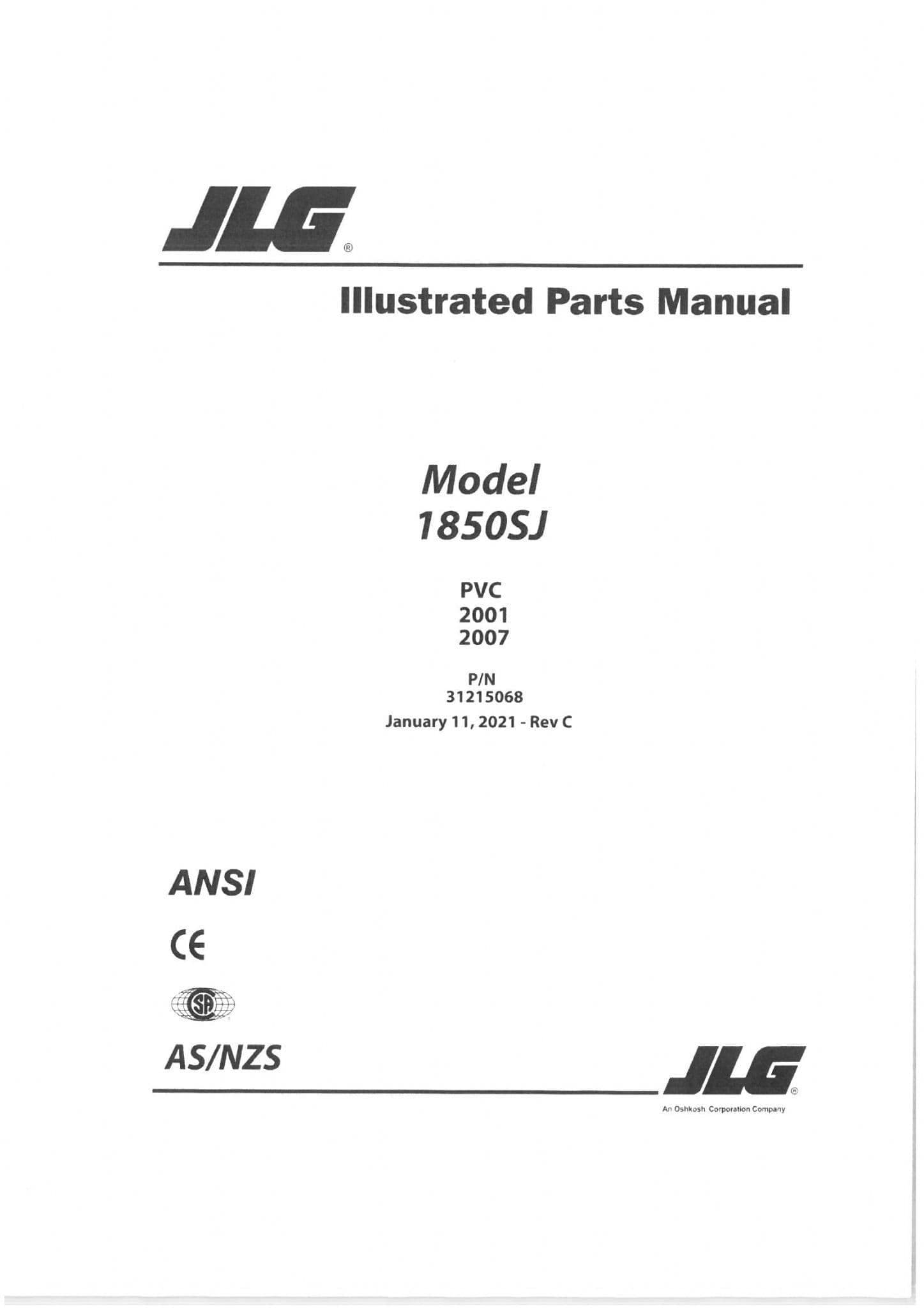 JLG Boom Lift 1850SJ Parts Manual
