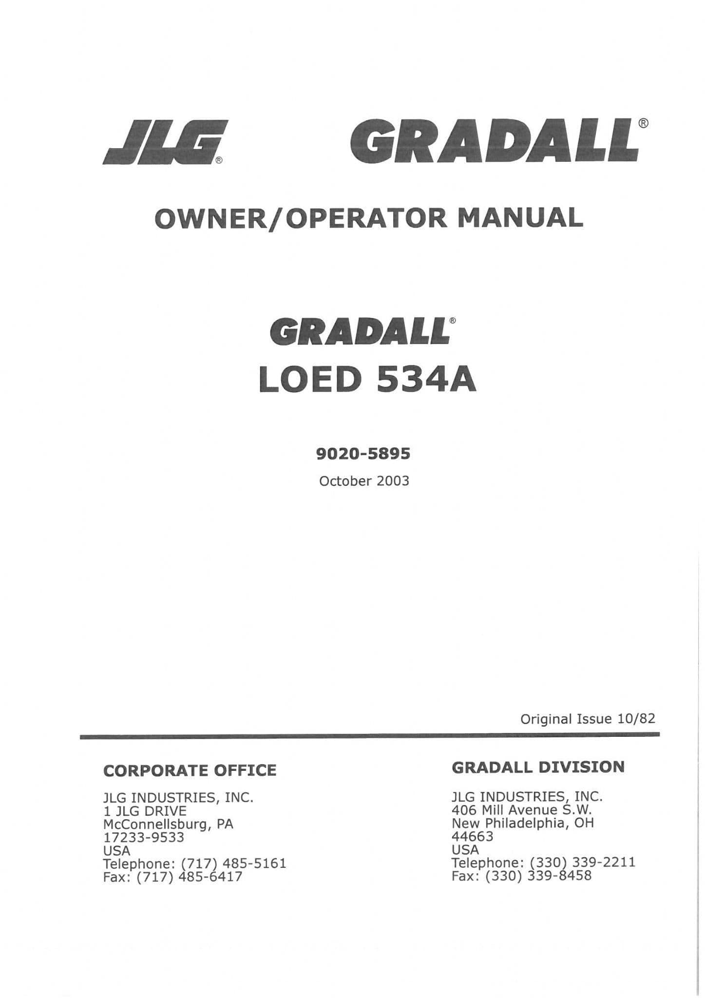 JLG Gradall Telehandler LOED 534A Operators Manual