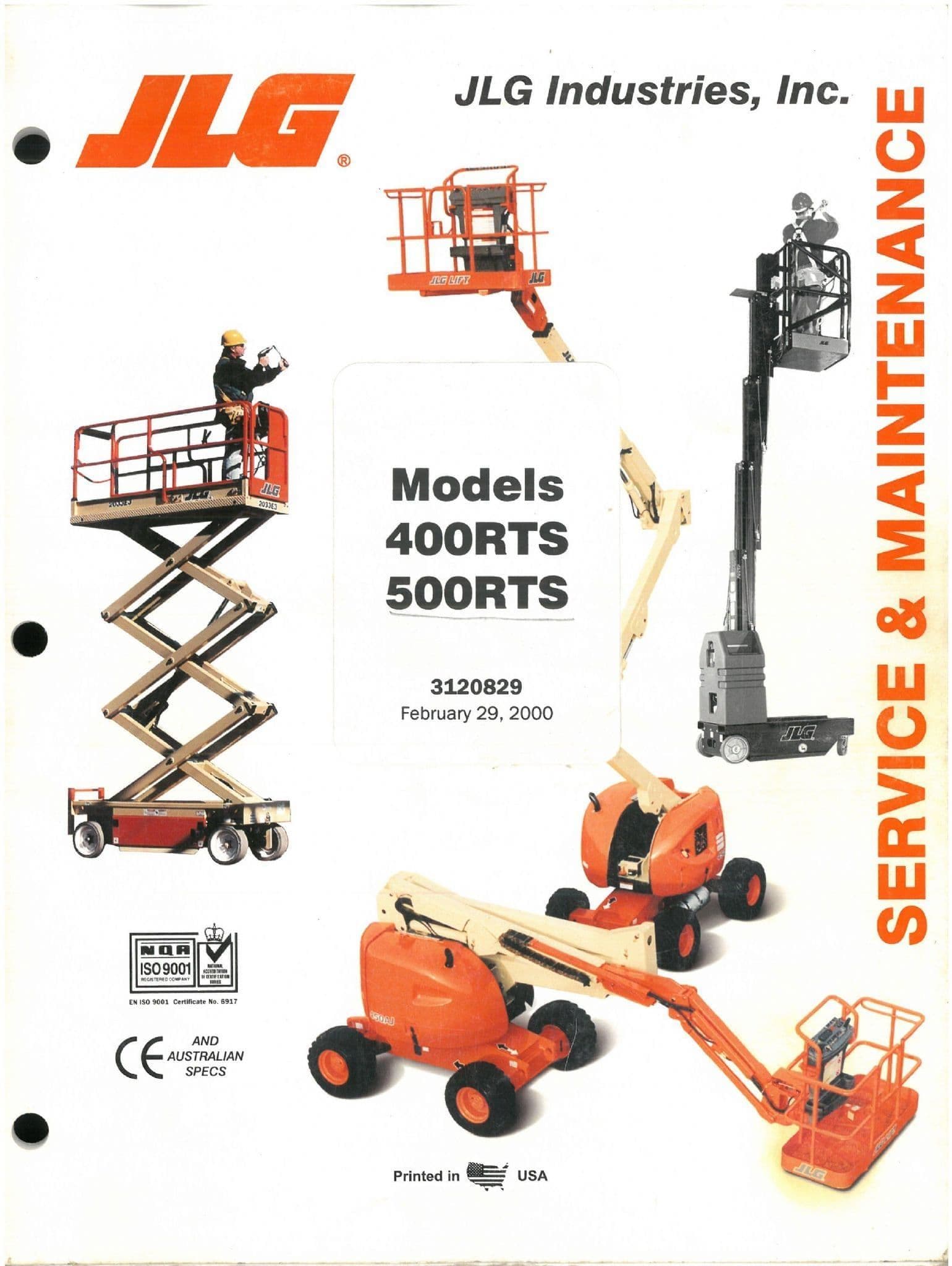 JLG High Platform Cherry Picker High Lift 400RTS 500RTS Operators Manual
