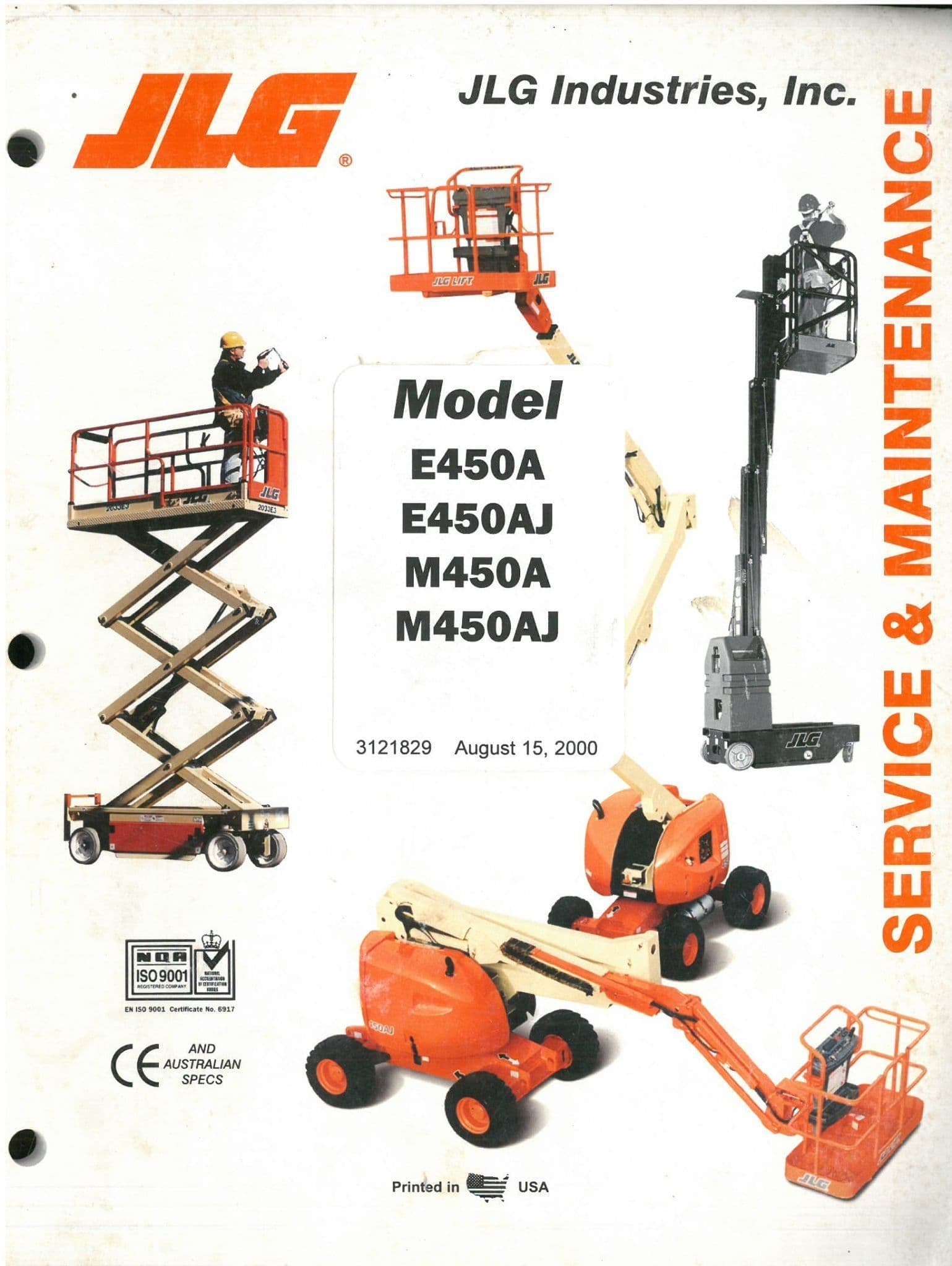 JLG High Platform Cherry Picker Lift E450A E450AJ M450A M450AJ Workshop Service Repair Manual