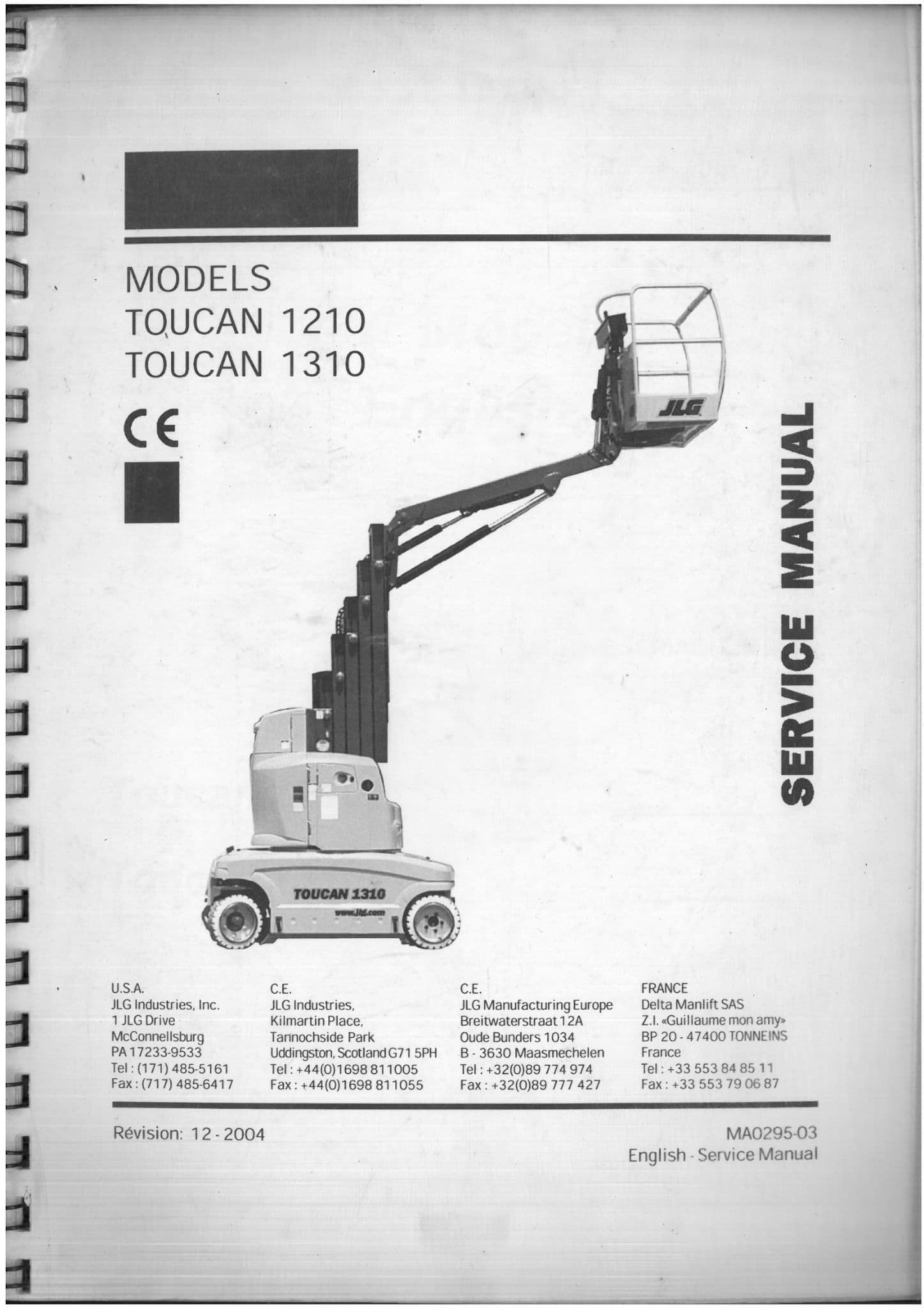 JLG High Platform Cherry Picker Lift Toucan 1210 1310 Workshop Service Repair Manual