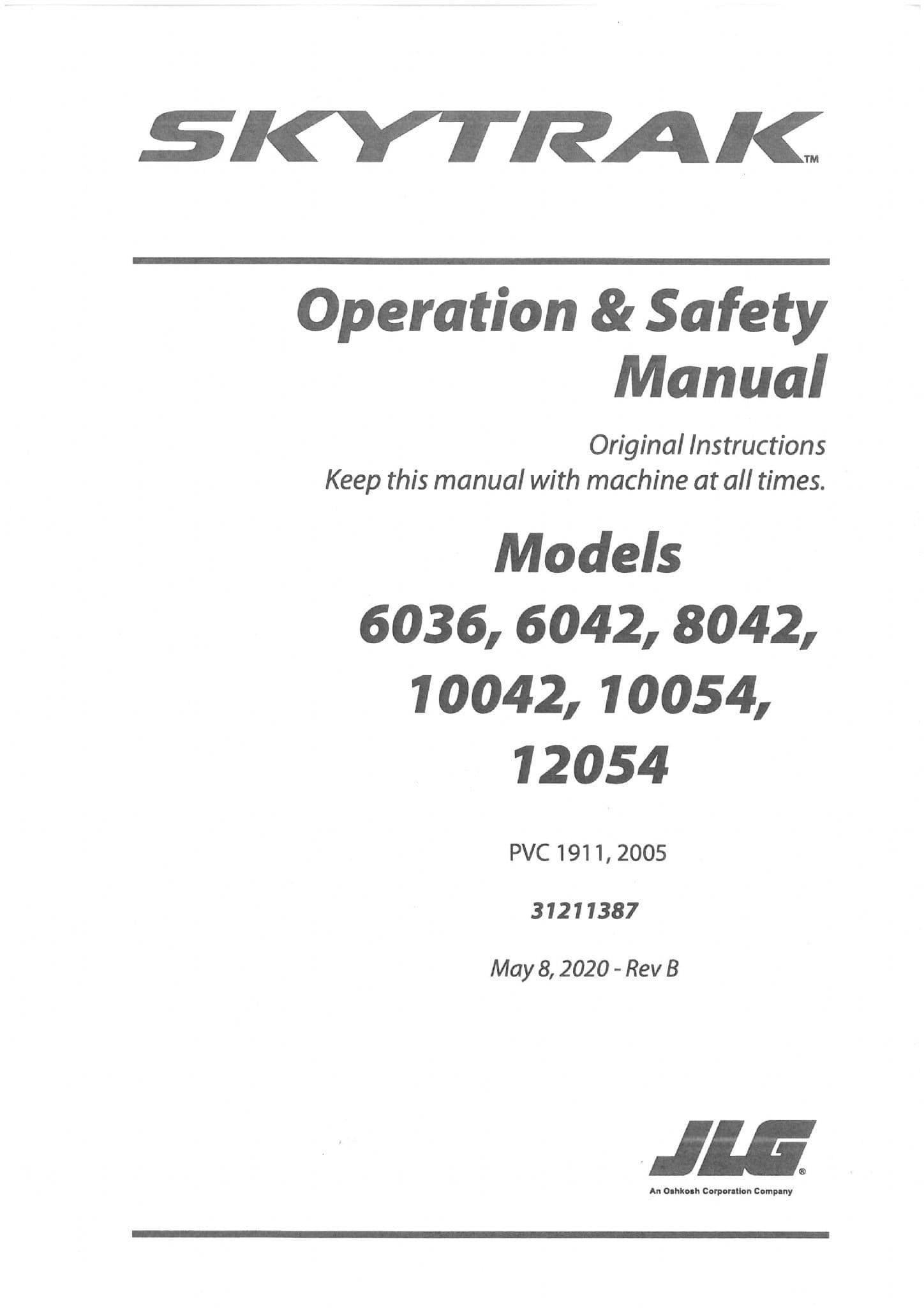 JLG Skytrak Telescopic Handler 6036 6042 8042 10042 10054 12045 Operators Manual