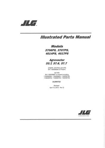 JLG Telehandler 3706PS, 3707PS, 4014PS, 4017PS Deutz Fahr Agrovector 33.7, 37.6, 37.7 Parts Manual