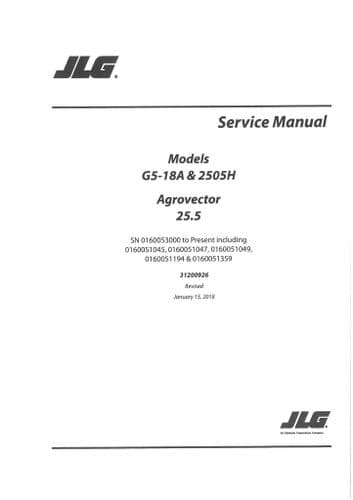JLG Telehandler G5-18A & 2505H Deutz Fahr Agrovector 25.5 Workshop Service Manual