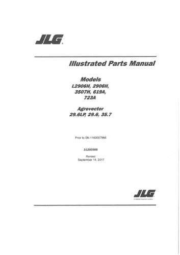 JLG Telehandler L2906H, 2906H, 3507H, 619A, 723A Deutz Fahr Agrovector 29.6LP, 29.6, 35.7 Parts Manu
