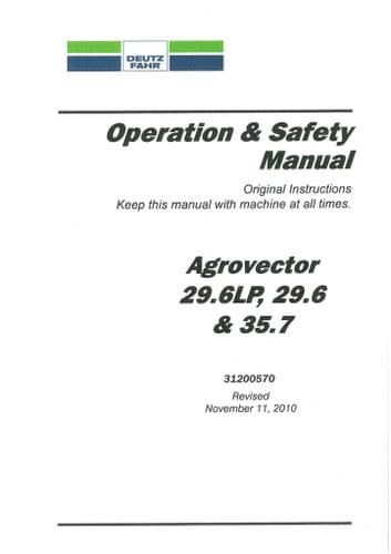JLG Telehandler L2906H, 2906H, 3507H, 619A, 723A Deutz Fahr Agrovector 29.6LP, 29.6, 35.7 Operators.