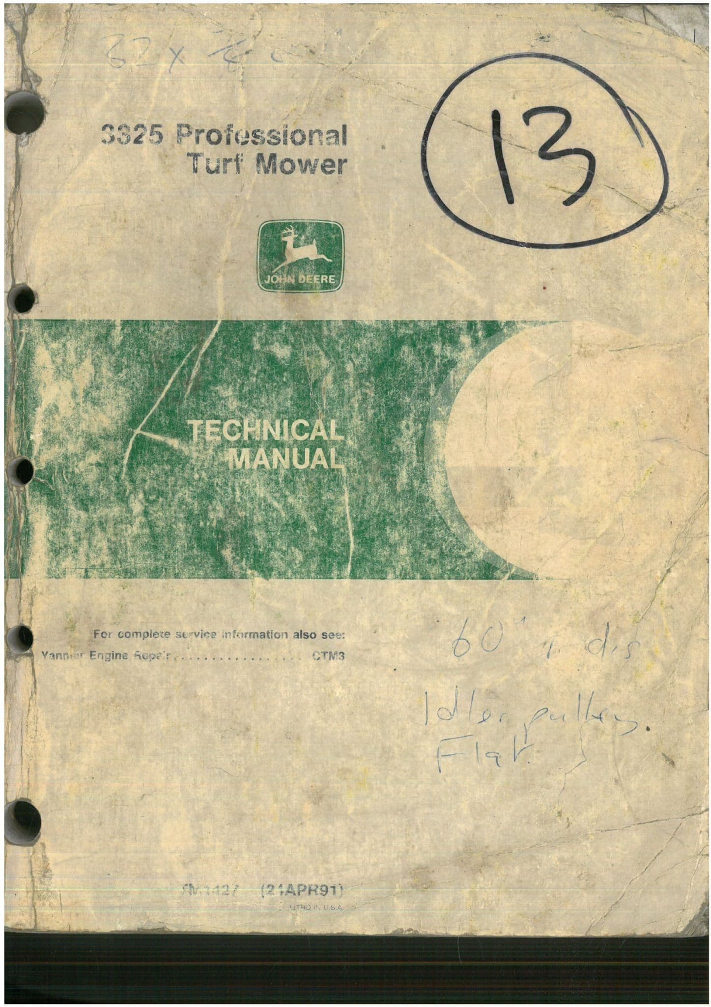 John Deere 3325 Professional Turf Mower Technical Service Workshop Manual