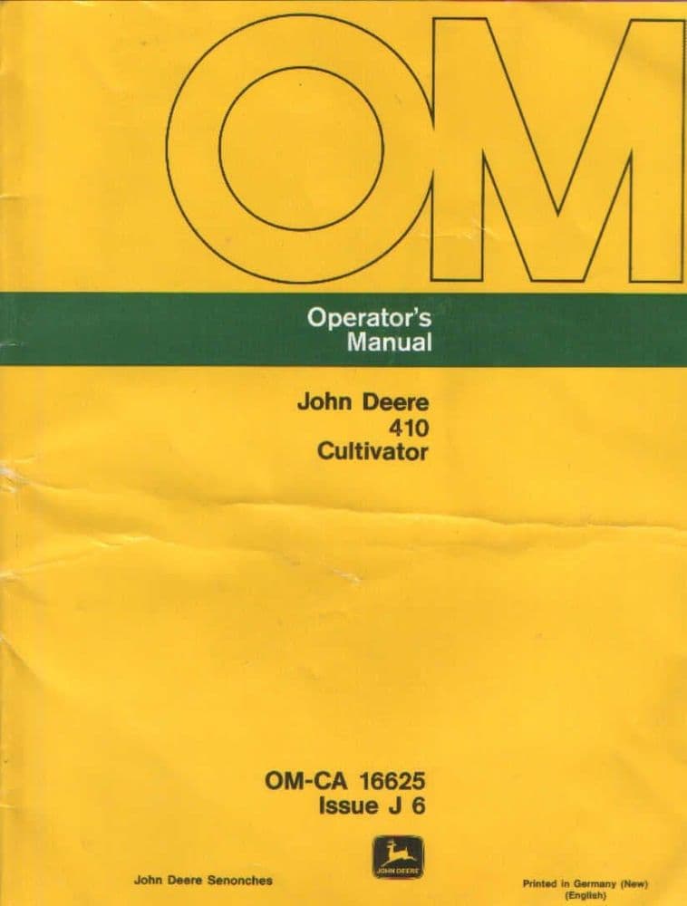 John Deere 410 Cultivator Operators Manual