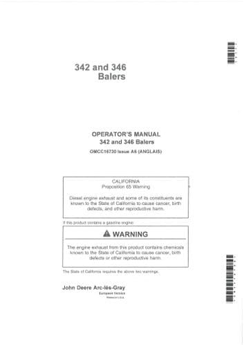 John Deere Baler 342 & 346 Operators Manual