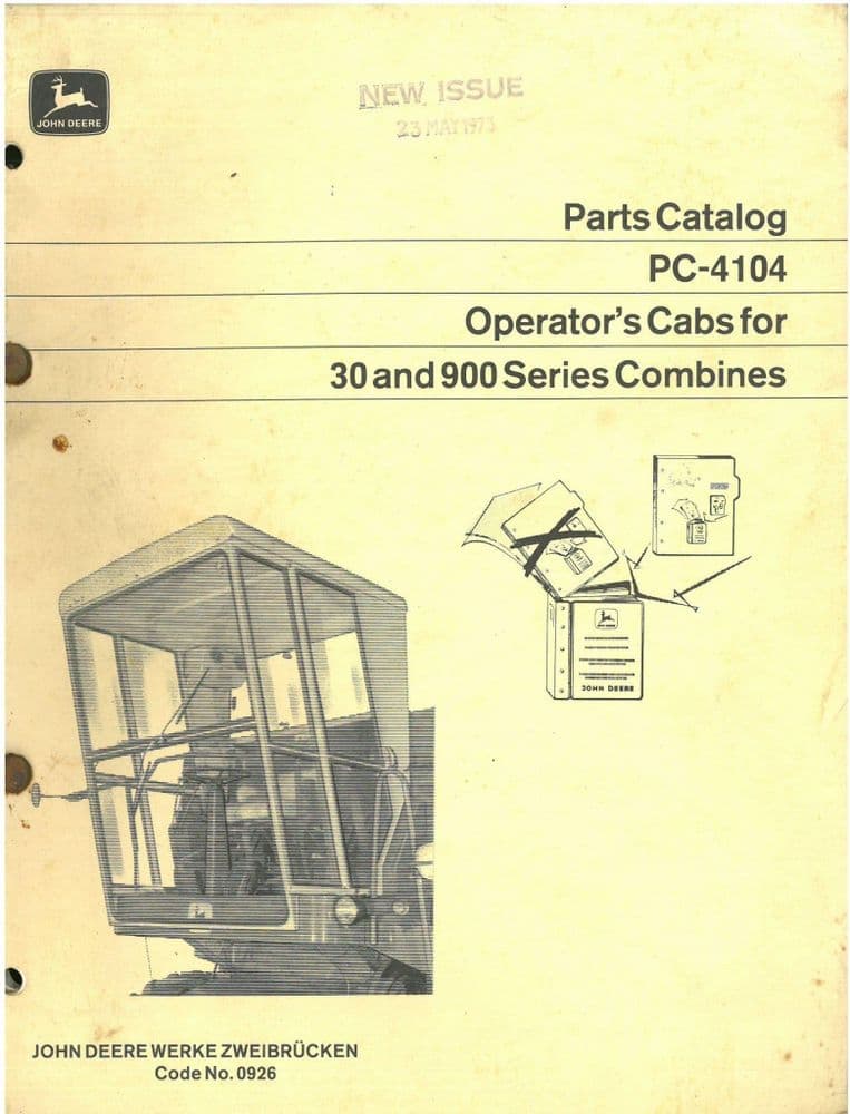 John Deere Combine 30 & 900 Series Cab Parts Manual - Cab s Only