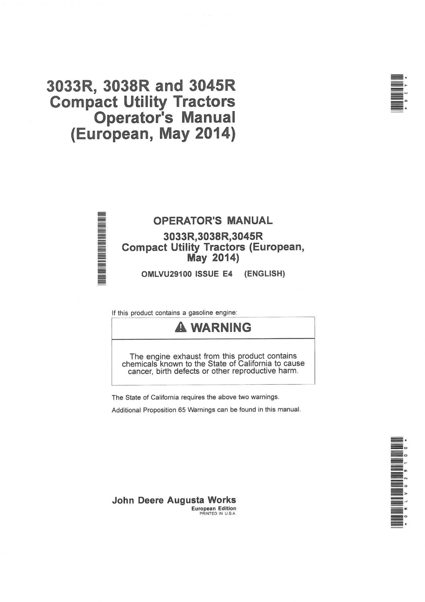John Deere Compact Utility Tractor 3033R 3038R 3045R Operators Manual