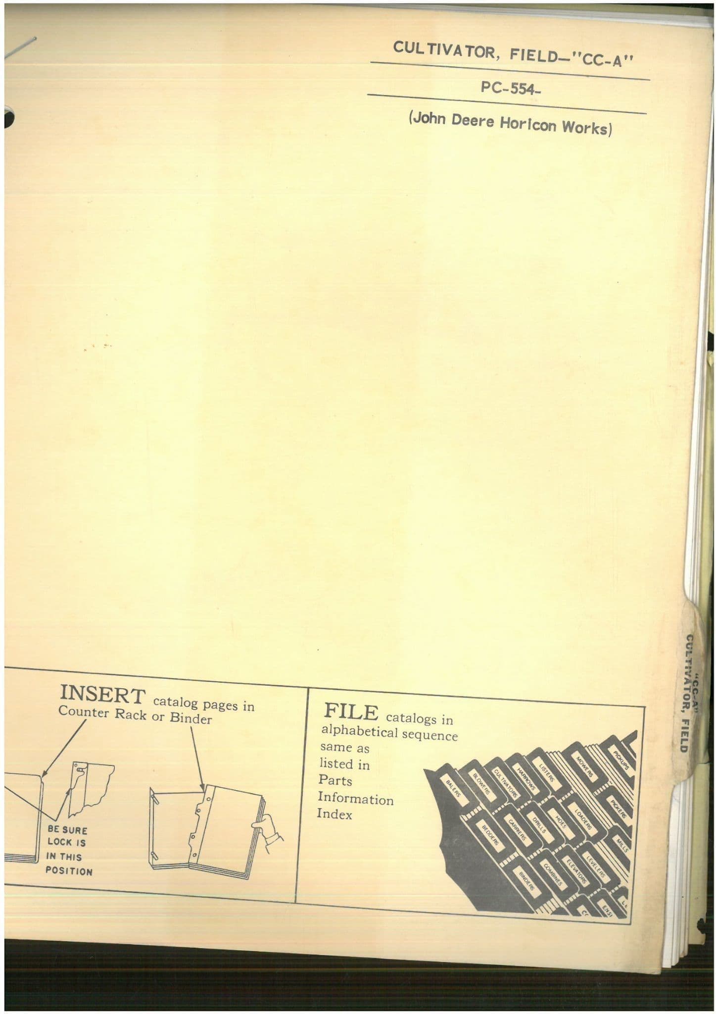 John Deere Cultivator Field 'CC-A' - PC554 Parts Manual