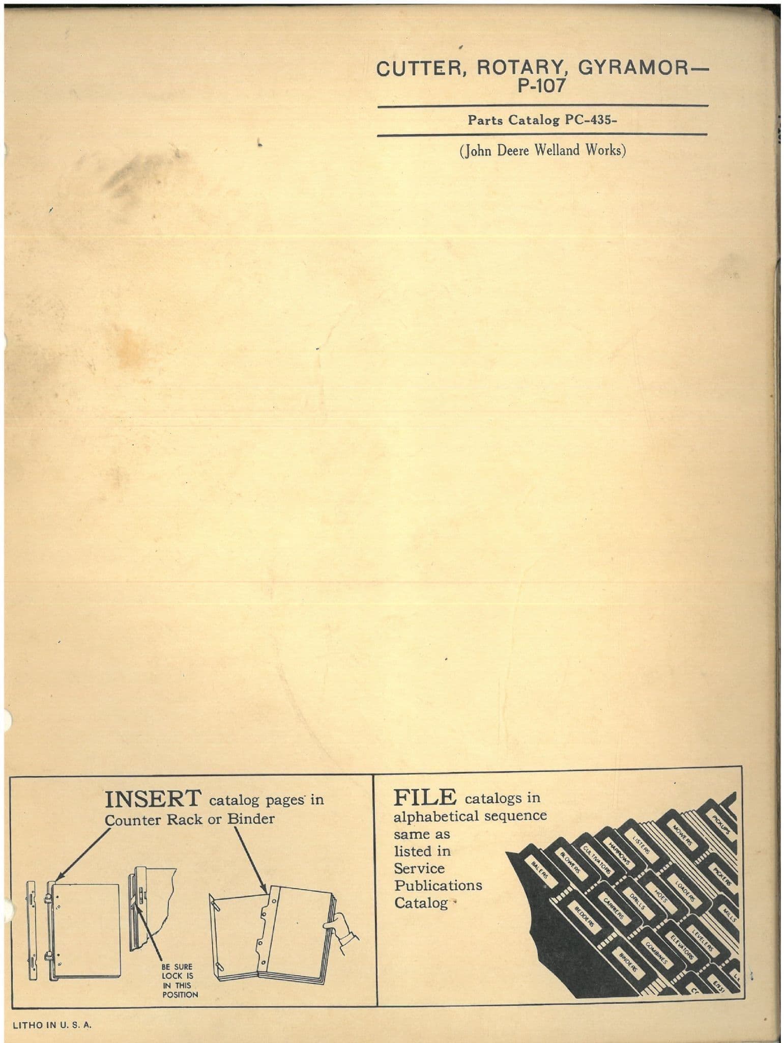 John Deere Cutter, Rotary Gyramor  P107 Parts Manual - P-107
