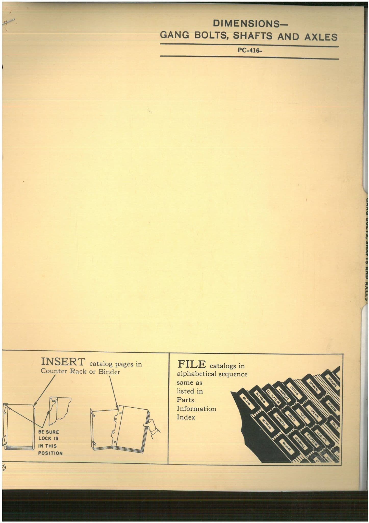 John Deere Dimensions Gang Bolts, Shafts & Axles PC416 Parts Manual