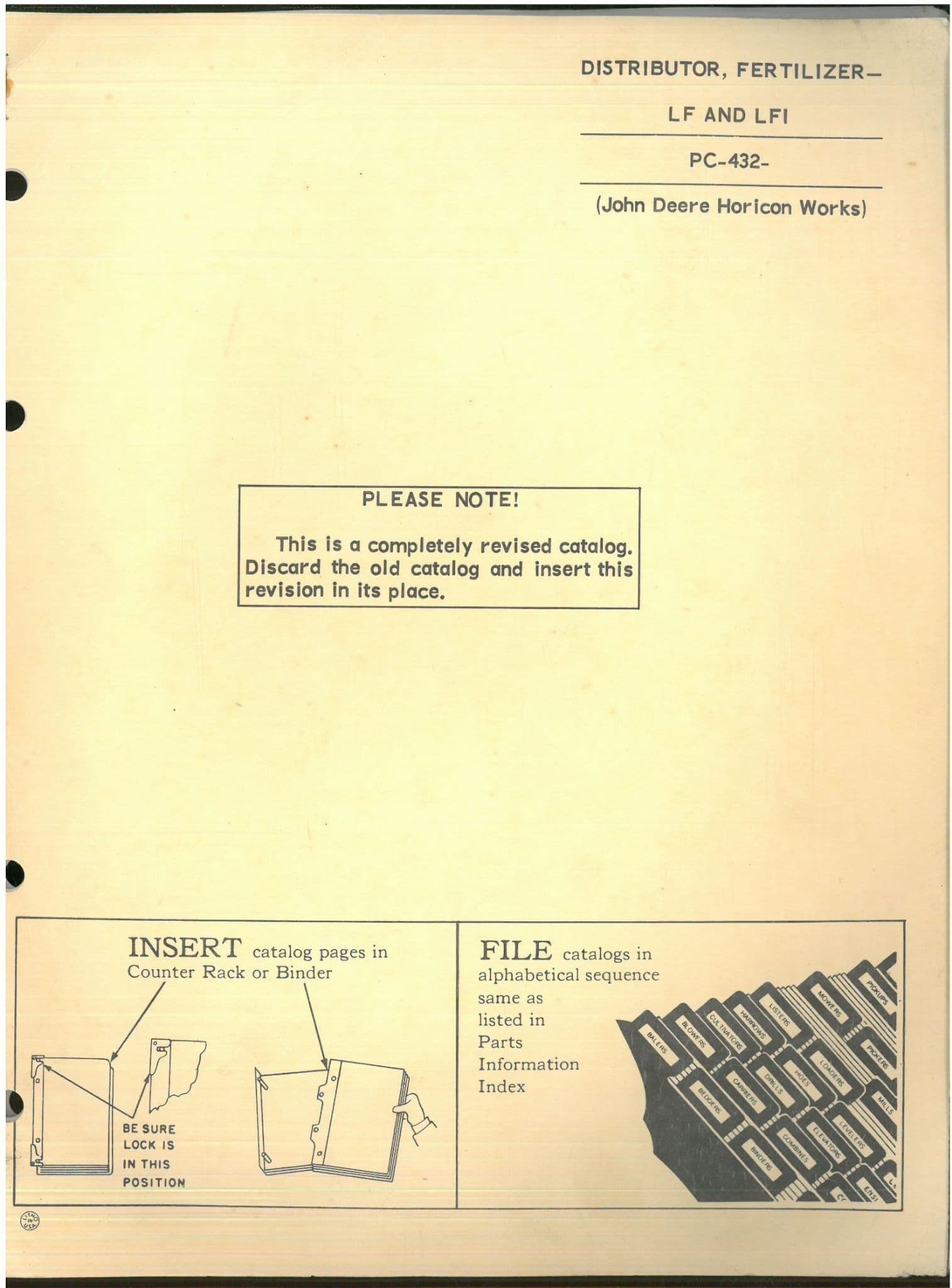 John Deere Distributor Fertilizer LF & LFI PC432 Parts Manual