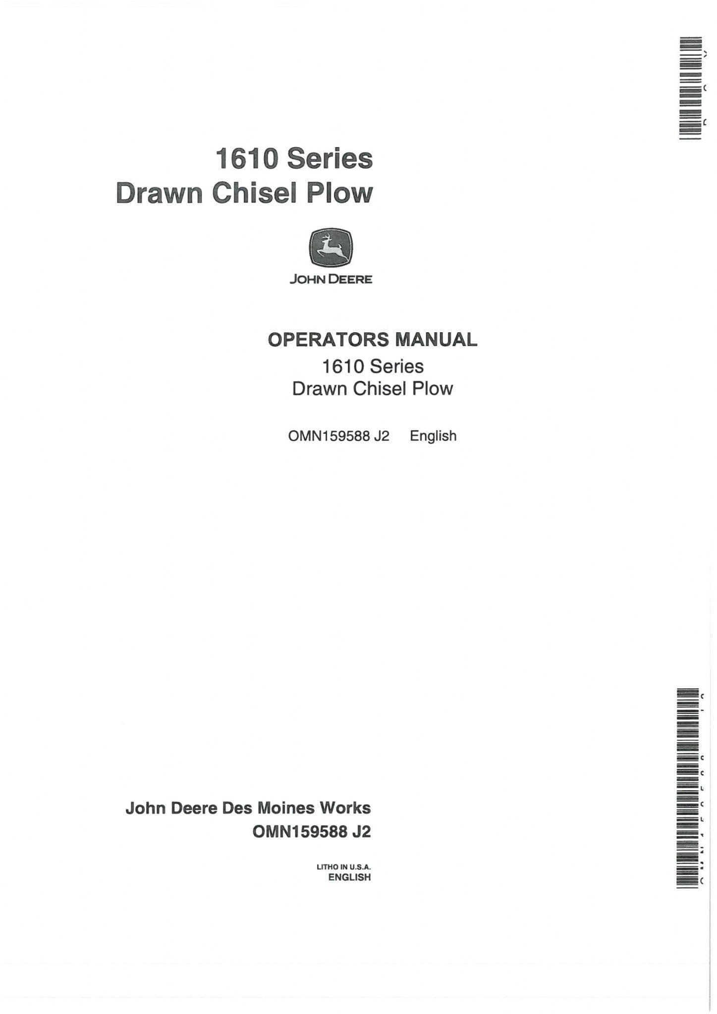John Deere Drawn Chisel Plow 1610 Series Operators Manual